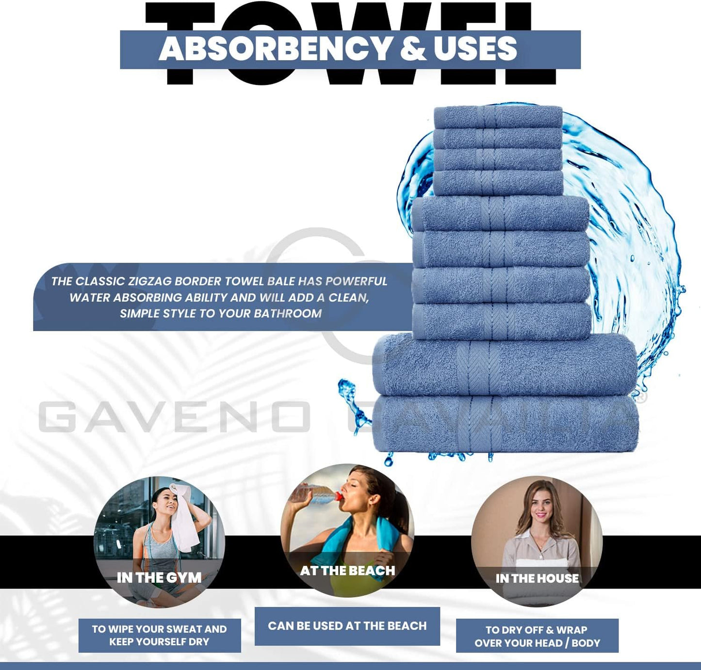 GC GAVENO CAVAILIA 10 Piece Towel Bale Set | Quick Drying Cotton Towel Highly Absorbent 450 GSM Silver Towels Set | Bathroom Towels Bale Set 4x Face 4x Hand 2x Bath Towels