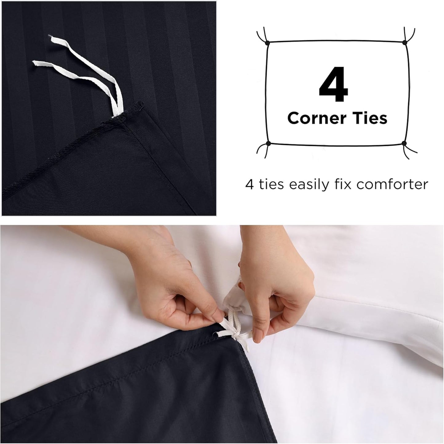 MOONLIGHT20015 Double Duvet Set Reversible Stripes Satin Double Bedding Set with 2 Pillowcases Soft Hypoallergenic Duvet Cover (Grey 200x200 CM)