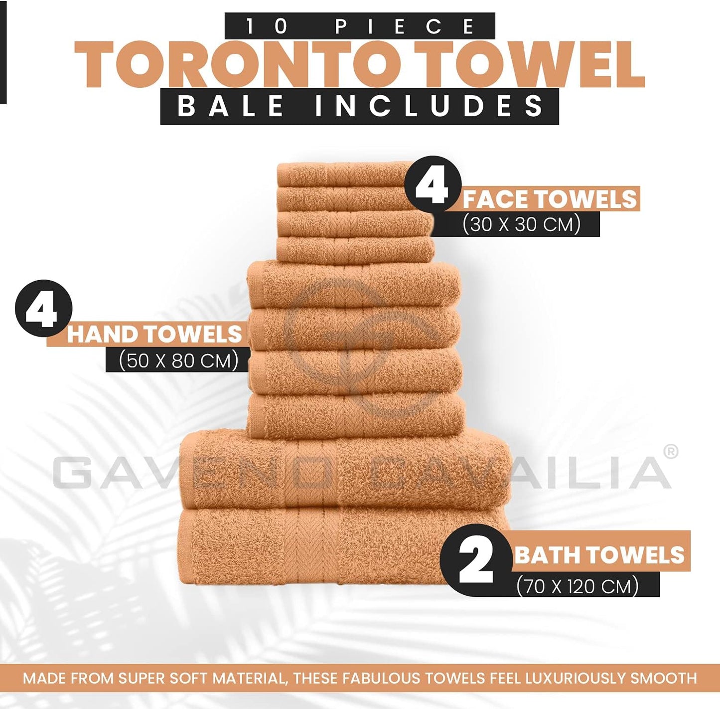 GC GAVENO CAVAILIA 10 Piece Towel Bale Set | Quick Drying Cotton Towel Highly Absorbent 450 GSM Silver Towels Set | Bathroom Towels Bale Set 4x Face 4x Hand 2x Bath Towels