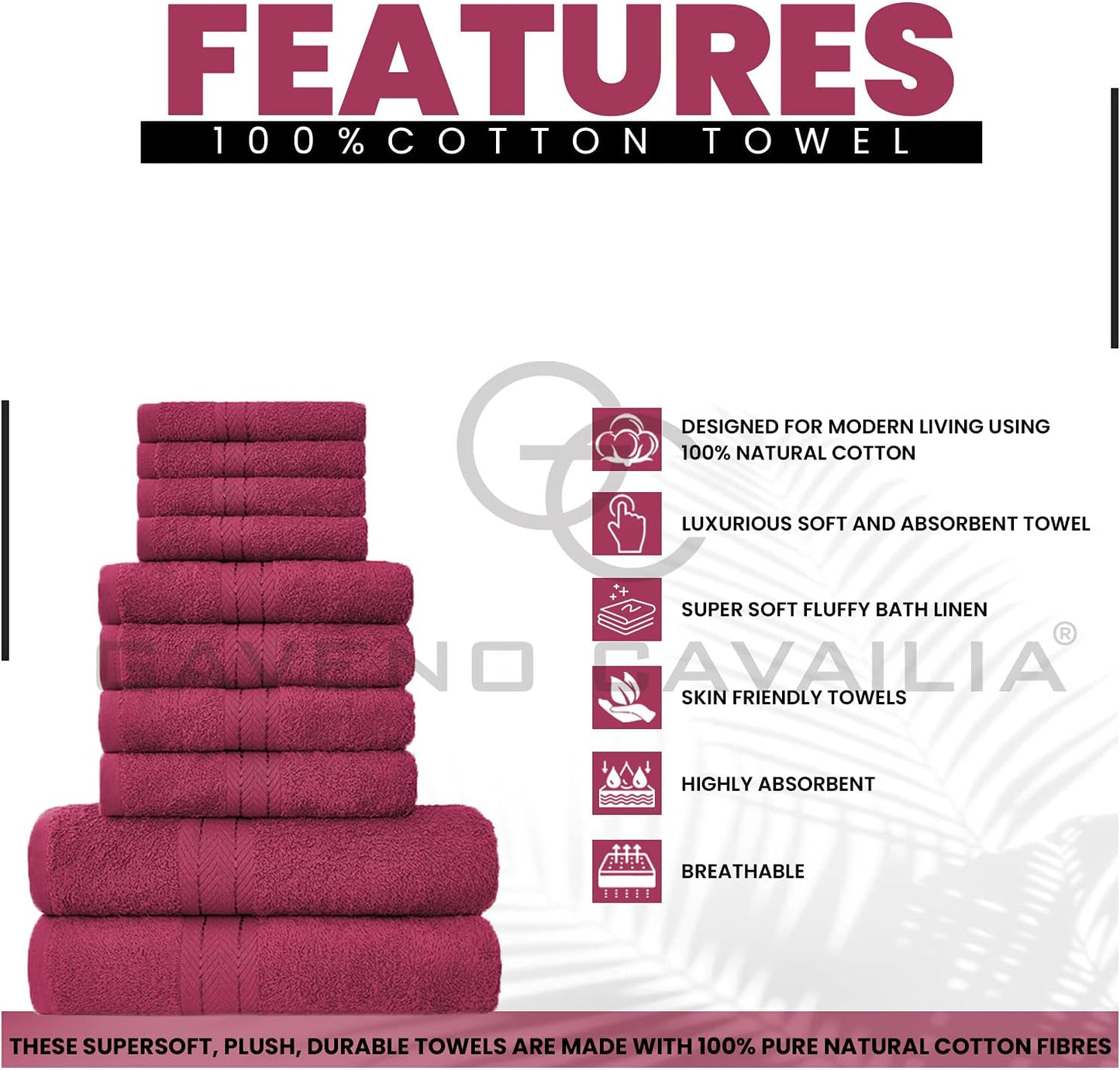 GC GAVENO CAVAILIA 10 Piece Towel Bale Set | Quick Drying Cotton Towel Highly Absorbent 450 GSM Silver Towels Set | Bathroom Towels Bale Set 4x Face 4x Hand 2x Bath Towels