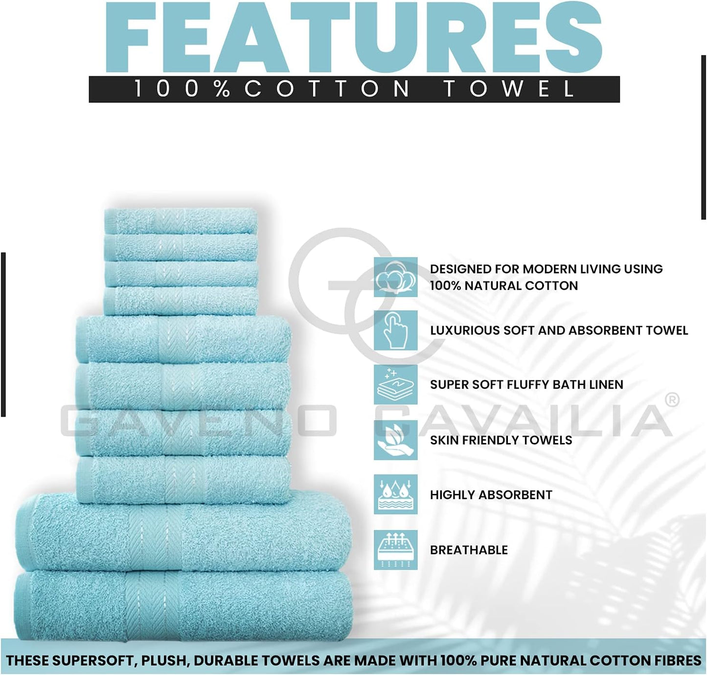 GC GAVENO CAVAILIA 10 Piece Towel Bale Set | Quick Drying Cotton Towel Highly Absorbent 450 GSM Silver Towels Set | Bathroom Towels Bale Set 4x Face 4x Hand 2x Bath Towels
