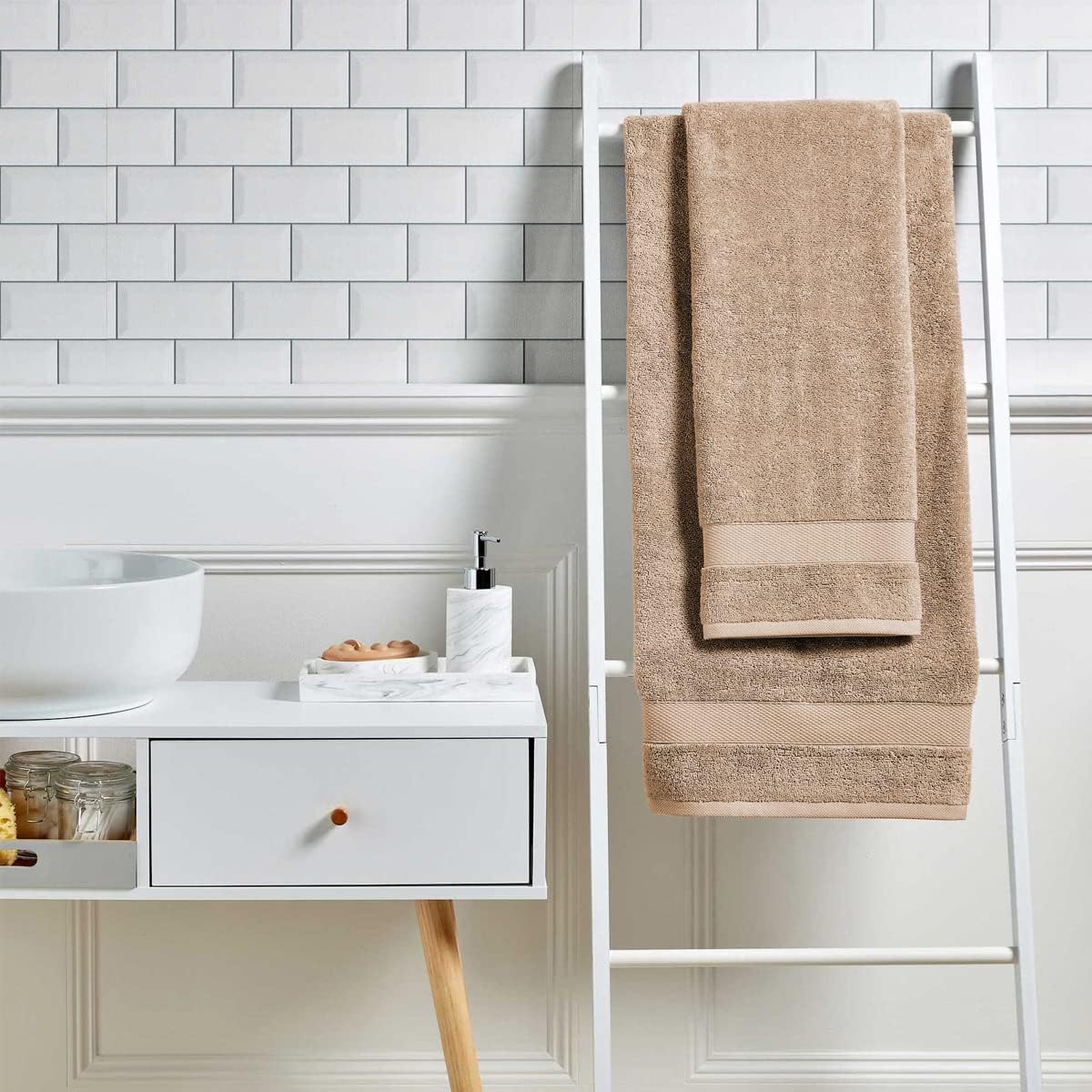 Christy Refresh Bathroom Towel Set | Set of 4 | 2 Bath 2 Hand | Quick Dry | Gentle Pastel Tones | Soft Absorbent Shower Towels | 100% Cotton 550GSM | Driftwood Brown