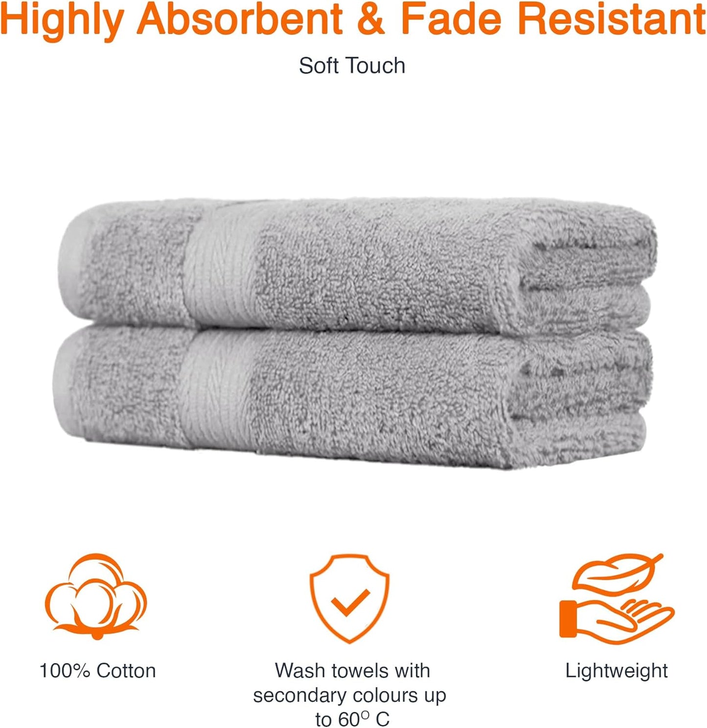 Amazon Basics 2 Bath towel for bathroom, Fade Resistant 100% Cotton Bath Towels, soft absorbent, 2-Pack (70x140 cm), Grey