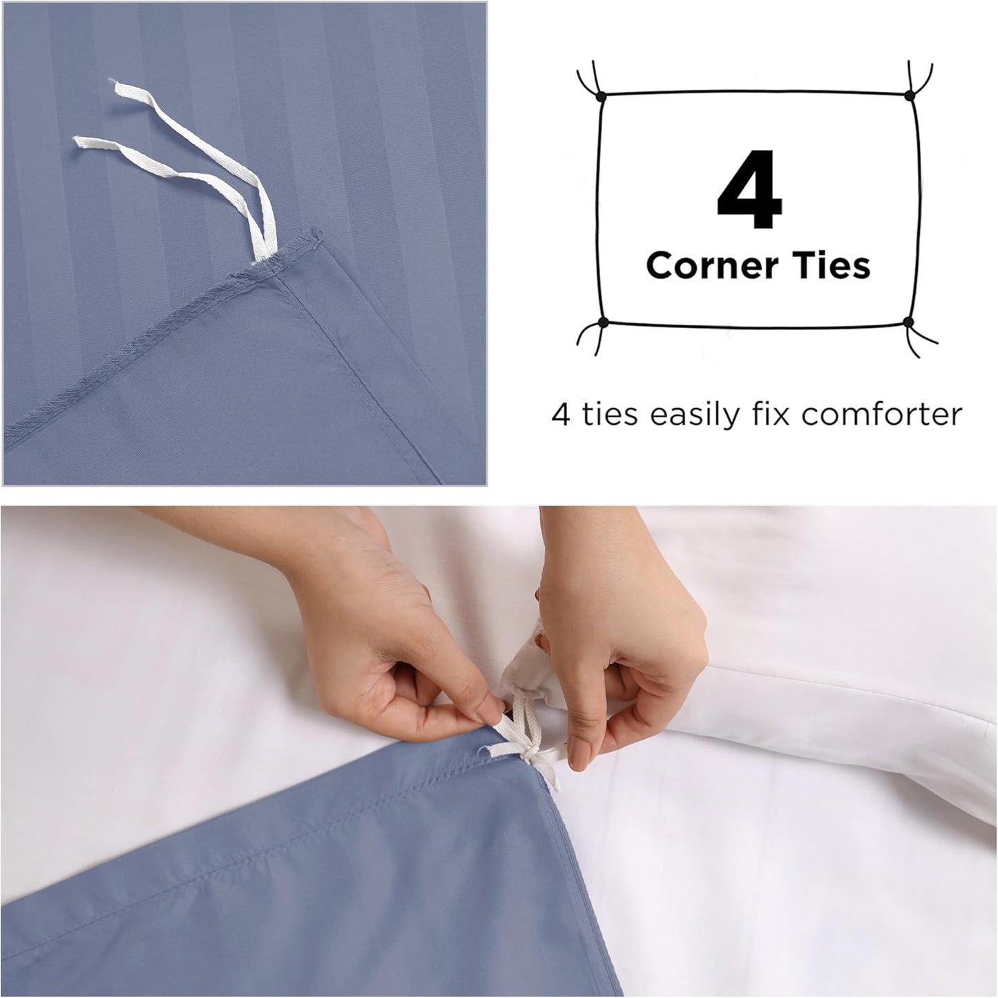 MOONLIGHT20015 Double Duvet Set Reversible Stripes Satin Double Bedding Set with 2 Pillowcases Soft Hypoallergenic Duvet Cover (Grey 200x200 CM)