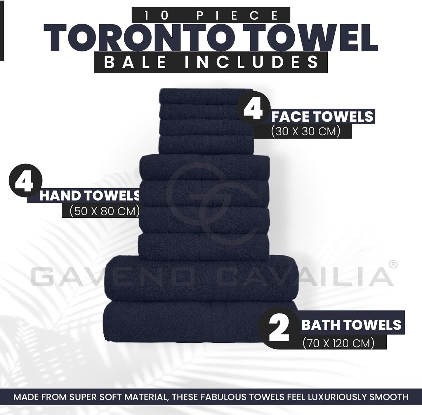 GC GAVENO CAVAILIA 10 Piece Towel Bale Set | Quick Drying Cotton Towel Highly Absorbent 450 GSM Silver Towels Set | Bathroom Towels Bale Set 4x Face 4x Hand 2x Bath Towels
