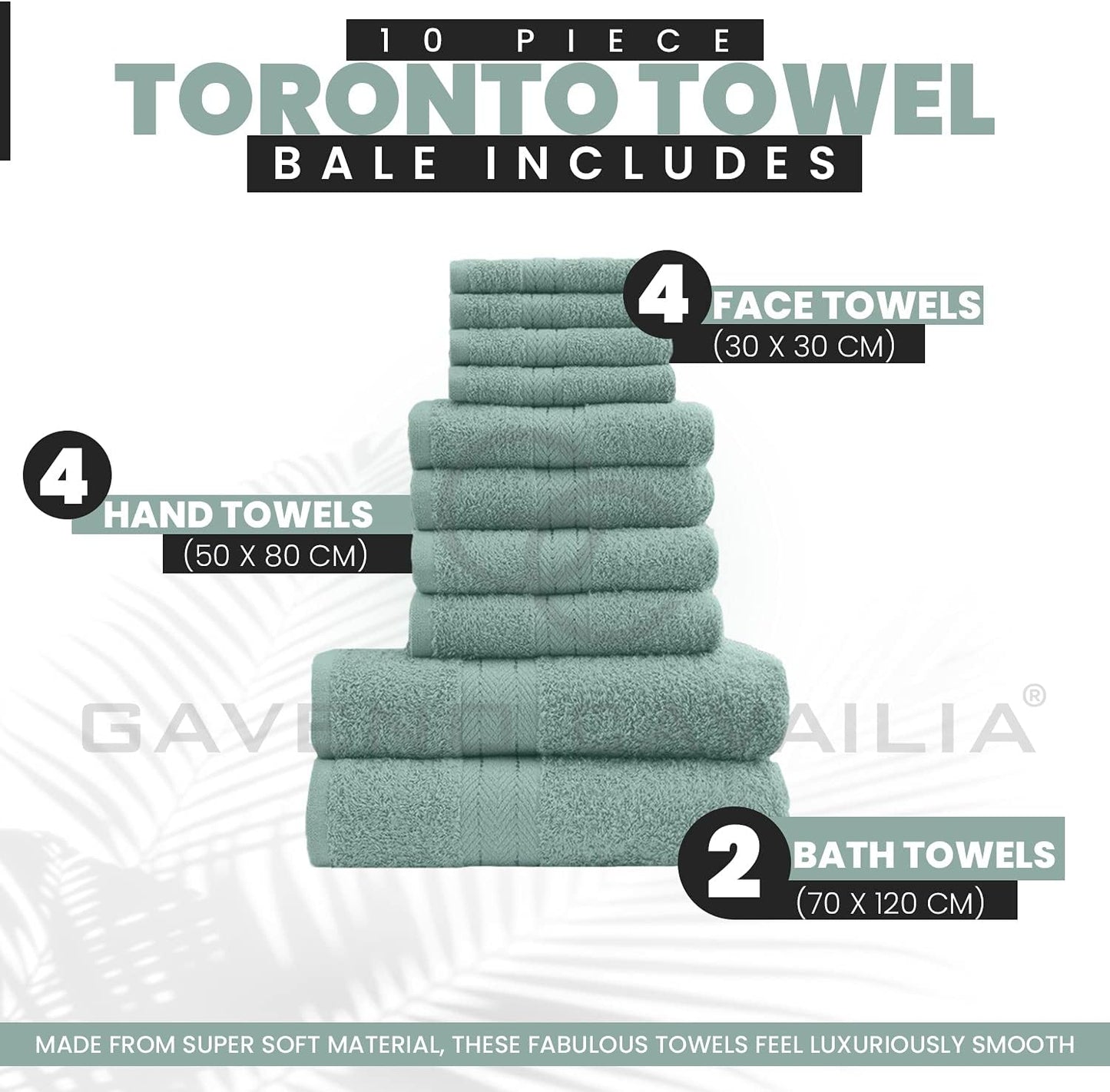 GC GAVENO CAVAILIA 10 Piece Towel Bale Set | Quick Drying Cotton Towel Highly Absorbent 450 GSM Silver Towels Set | Bathroom Towels Bale Set 4x Face 4x Hand 2x Bath Towels