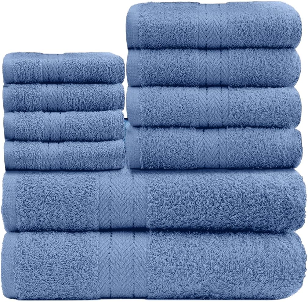 GC GAVENO CAVAILIA 10 Piece Towel Bale Set | Quick Drying Cotton Towel Highly Absorbent 450 GSM Silver Towels Set | Bathroom Towels Bale Set 4x Face 4x Hand 2x Bath Towels