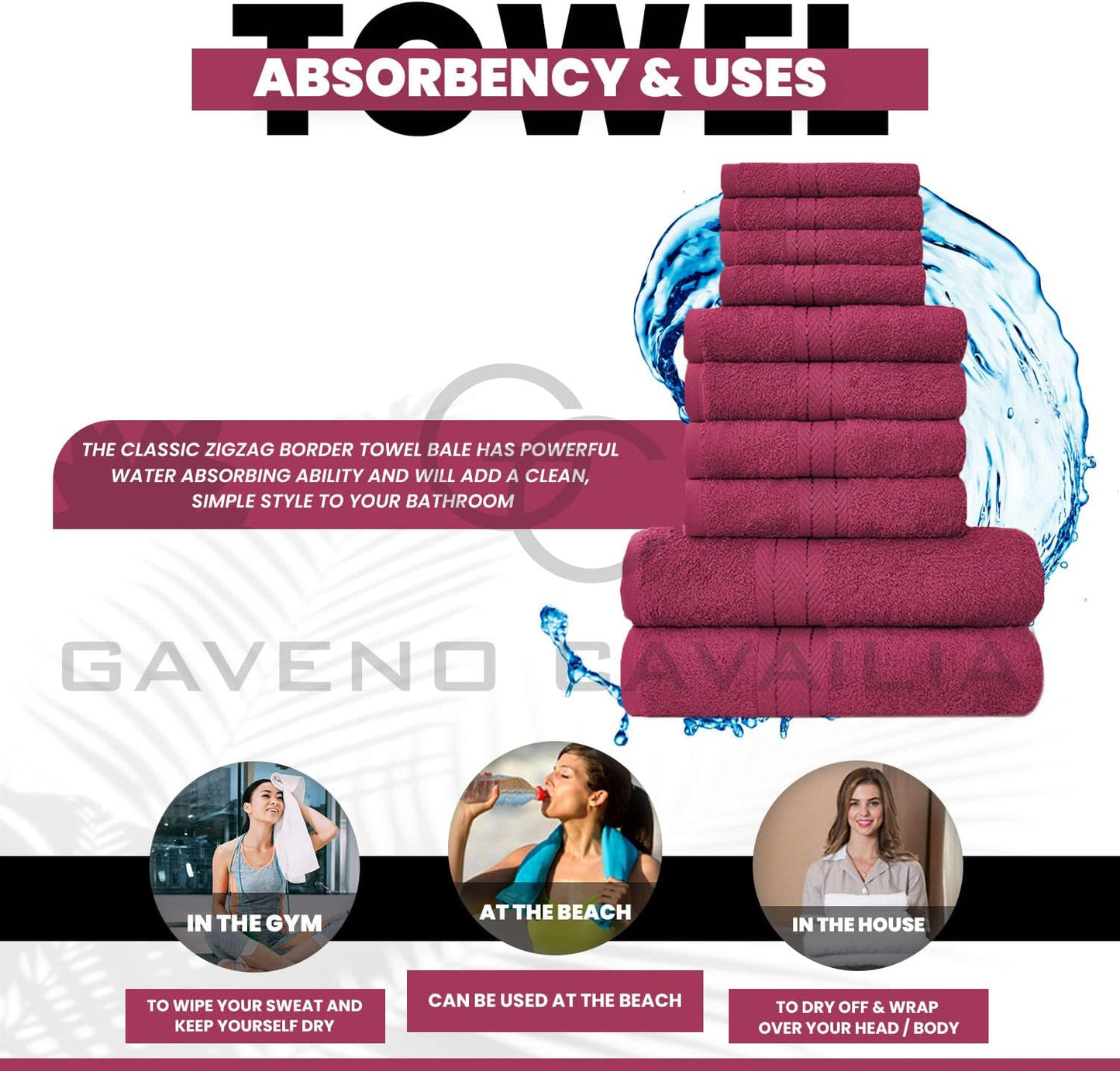 GC GAVENO CAVAILIA 10 Piece Towel Bale Set | Quick Drying Cotton Towel Highly Absorbent 450 GSM Silver Towels Set | Bathroom Towels Bale Set 4x Face 4x Hand 2x Bath Towels