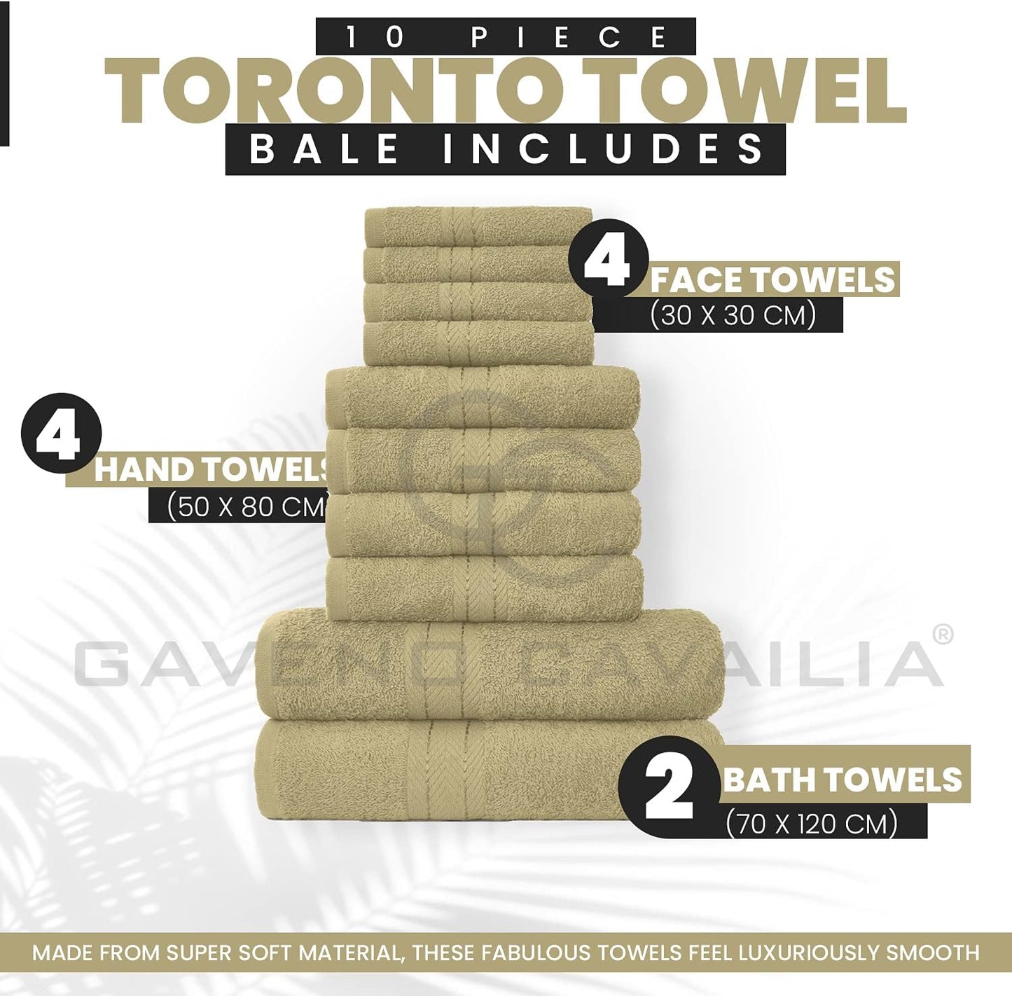 GC GAVENO CAVAILIA 10 Piece Towel Bale Set | Quick Drying Cotton Towel Highly Absorbent 450 GSM Silver Towels Set | Bathroom Towels Bale Set 4x Face 4x Hand 2x Bath Towels