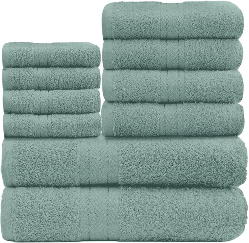 GC GAVENO CAVAILIA 10 Piece Towel Bale Set | Quick Drying Cotton Towel Highly Absorbent 450 GSM Silver Towels Set | Bathroom Towels Bale Set 4x Face 4x Hand 2x Bath Towels