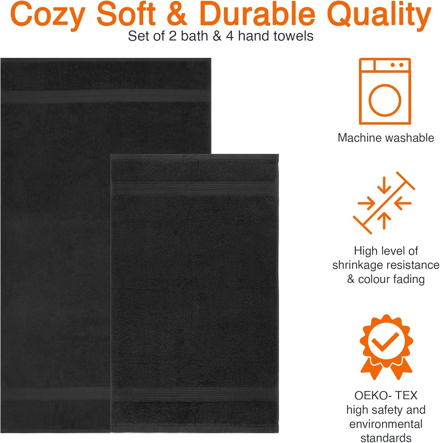 Amazon Basics 2 Bath towel for bathroom, Fade Resistant 100% Cotton Bath Towels, soft absorbent, 2-Pack (70x140 cm), Grey