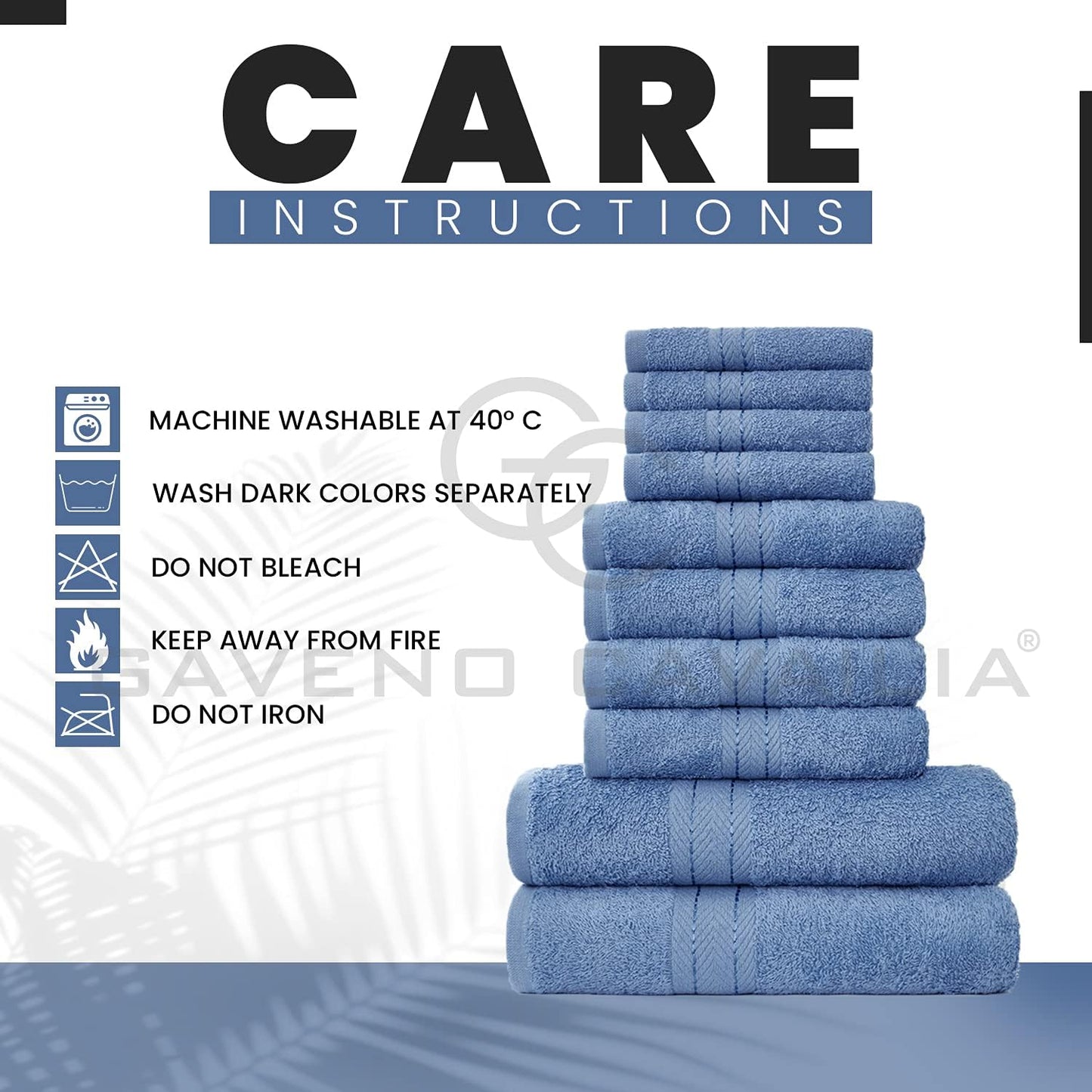 GC GAVENO CAVAILIA 10 Piece Towel Bale Set | Quick Drying Cotton Towel Highly Absorbent 450 GSM Silver Towels Set | Bathroom Towels Bale Set 4x Face 4x Hand 2x Bath Towels