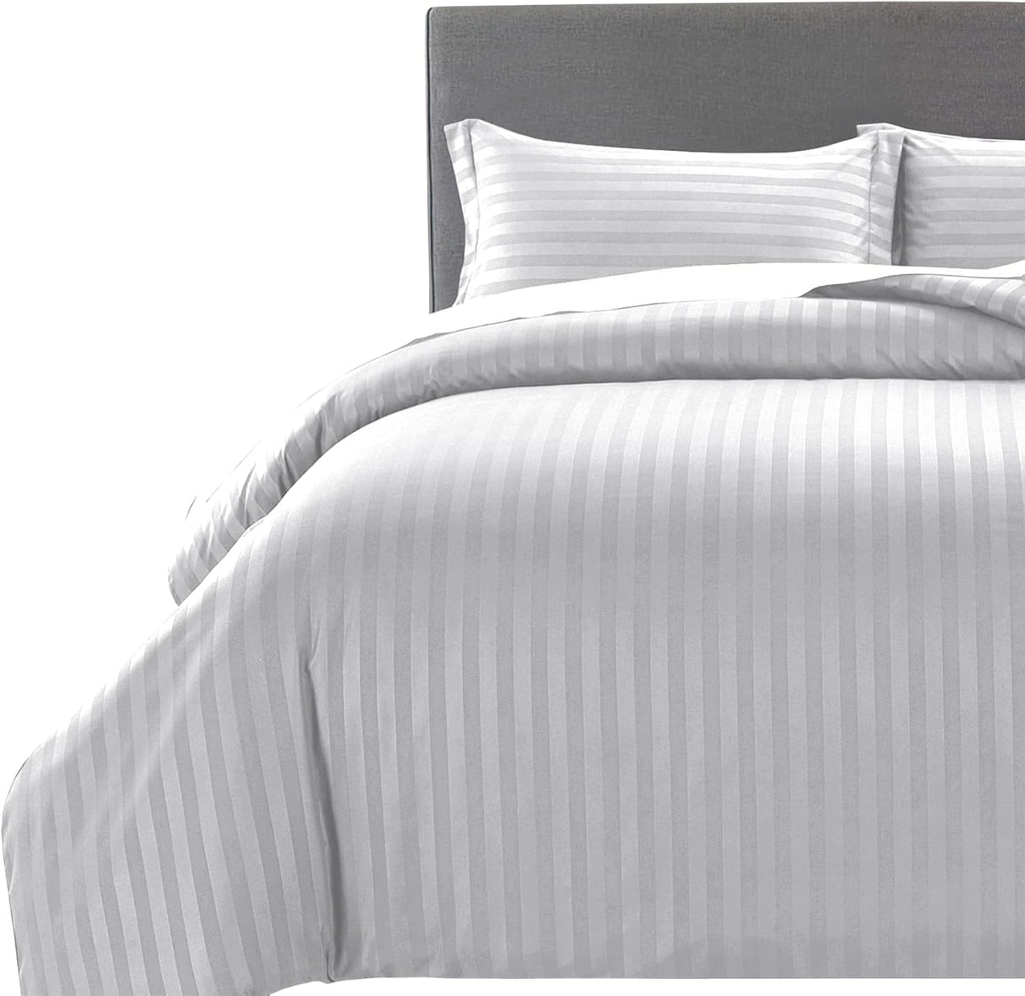 MOONLIGHT20015 Double Duvet Set Reversible Stripes Satin Double Bedding Set with 2 Pillowcases Soft Hypoallergenic Duvet Cover (Grey 200x200 CM)
