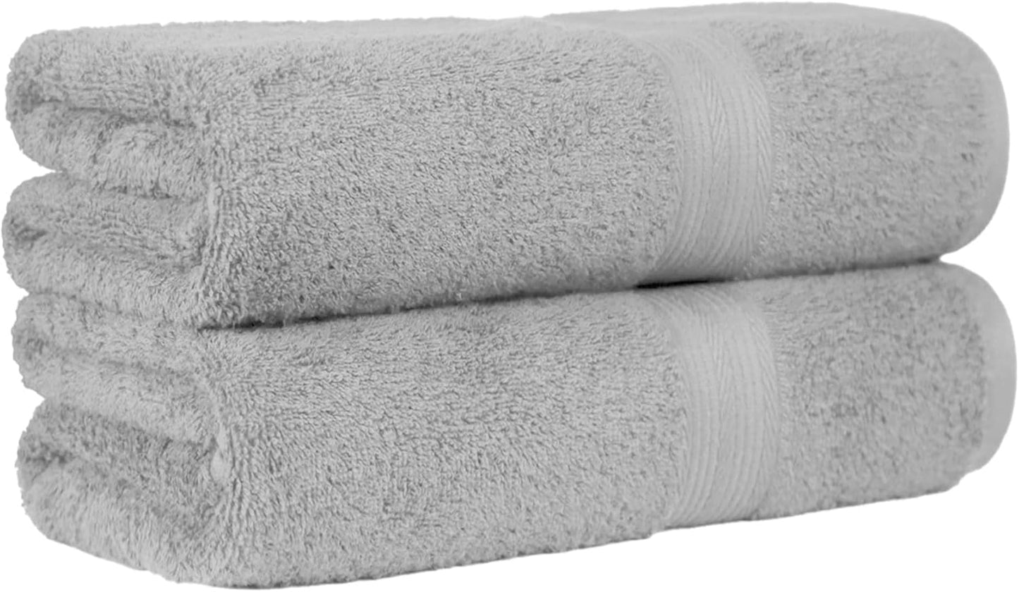 Amazon Basics 2 Bath towel for bathroom, Fade Resistant 100% Cotton Bath Towels, soft absorbent, 2-Pack (70x140 cm), Grey
