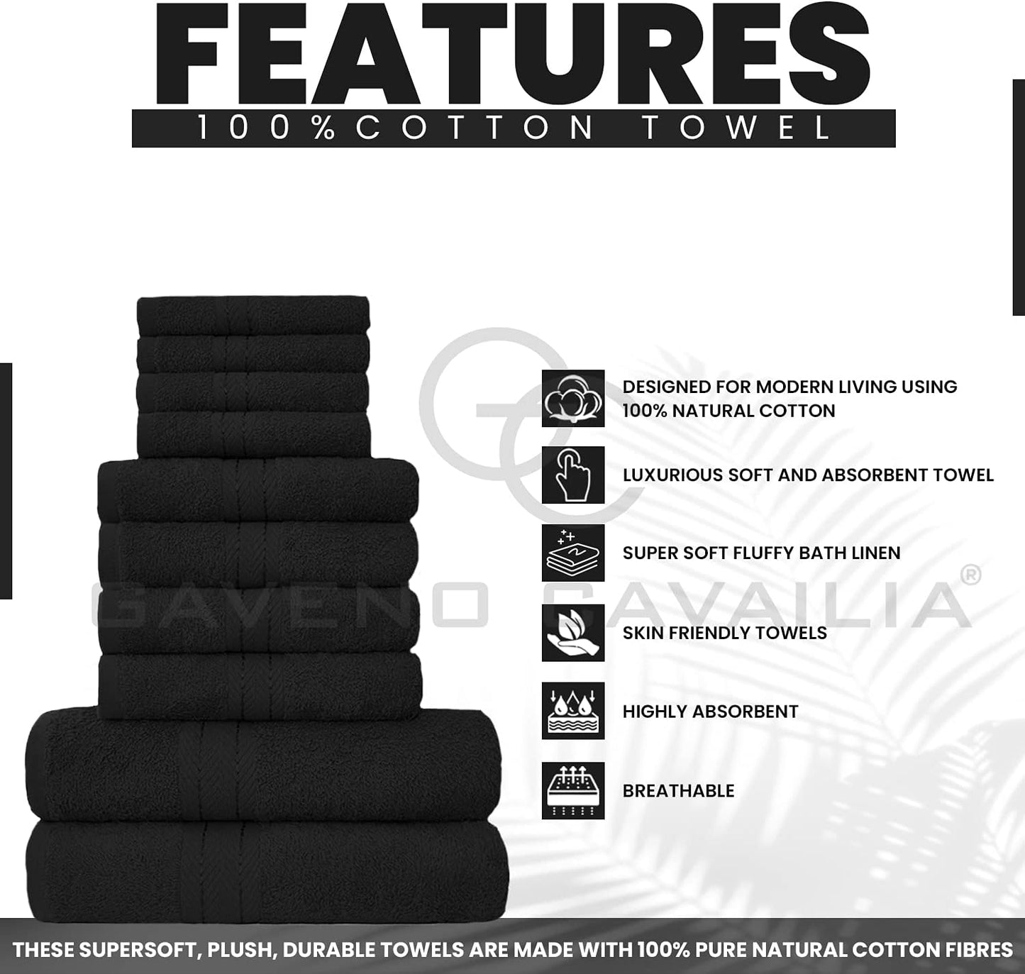 GC GAVENO CAVAILIA 10 Piece Towel Bale Set | Quick Drying Cotton Towel Highly Absorbent 450 GSM Silver Towels Set | Bathroom Towels Bale Set 4x Face 4x Hand 2x Bath Towels