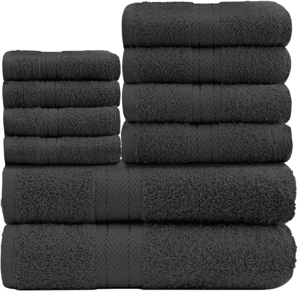 GC GAVENO CAVAILIA 10 Piece Towel Bale Set | Quick Drying Cotton Towel Highly Absorbent 450 GSM Silver Towels Set | Bathroom Towels Bale Set 4x Face 4x Hand 2x Bath Towels