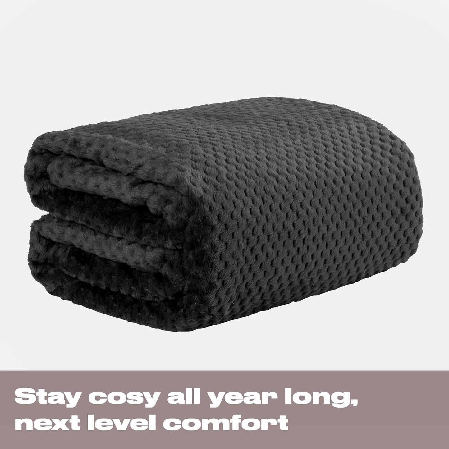 Dreamscene Sofa Throw Blanket, Soft Cosy Warm Honeycomb Waffle Fluffy Fleece Blankets for Bed Single Bed Throws Faux Fur Charcoal Grey Throw for Sofa, 125 x 150cm