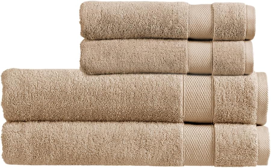 Christy Refresh Bathroom Towel Set | Set of 4 | 2 Bath 2 Hand | Quick Dry | Gentle Pastel Tones | Soft Absorbent Shower Towels | 100% Cotton 550GSM | Driftwood Brown
