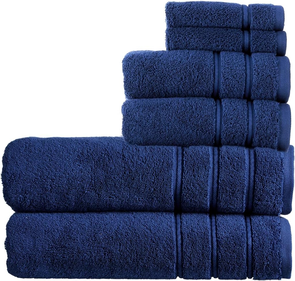 Christy Antalya Large Bath Towels | Set of 6 | 100% Turkish Cotton | 600GSM | Soft Plush Luxury Towel Set | 2 Bath Towels 2 Hand Towels 2 Face Cloths | Quick Dry | Denim Blue