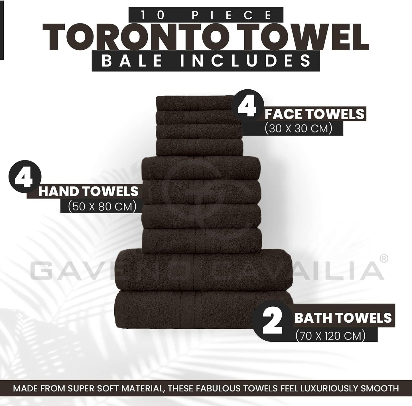 GC GAVENO CAVAILIA 10 Piece Towel Bale Set | Quick Drying Cotton Towel Highly Absorbent 450 GSM Silver Towels Set | Bathroom Towels Bale Set 4x Face 4x Hand 2x Bath Towels