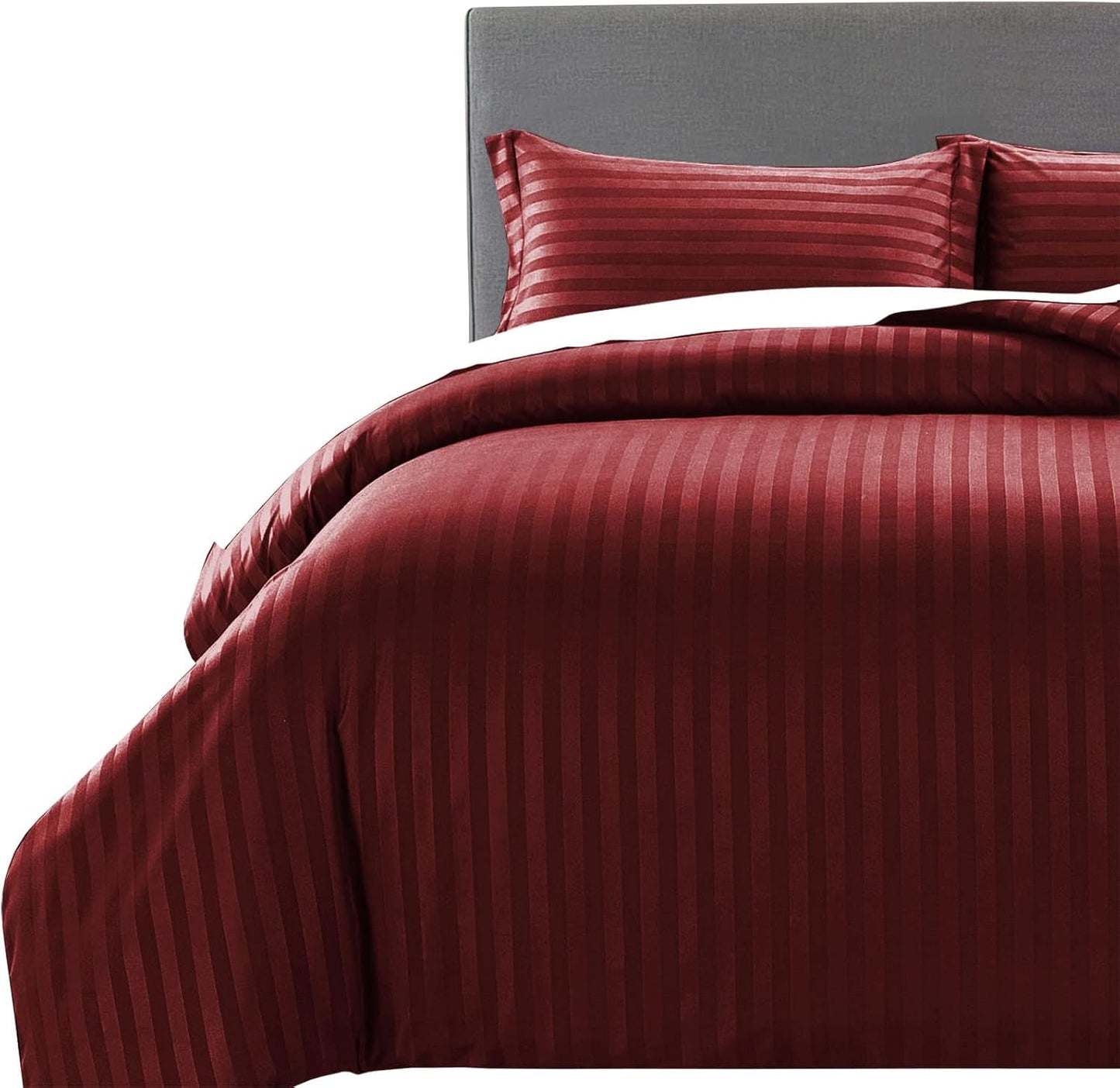 MOONLIGHT20015 Double Duvet Set Reversible Stripes Satin Double Bedding Set with 2 Pillowcases Soft Hypoallergenic Duvet Cover (Grey 200x200 CM)