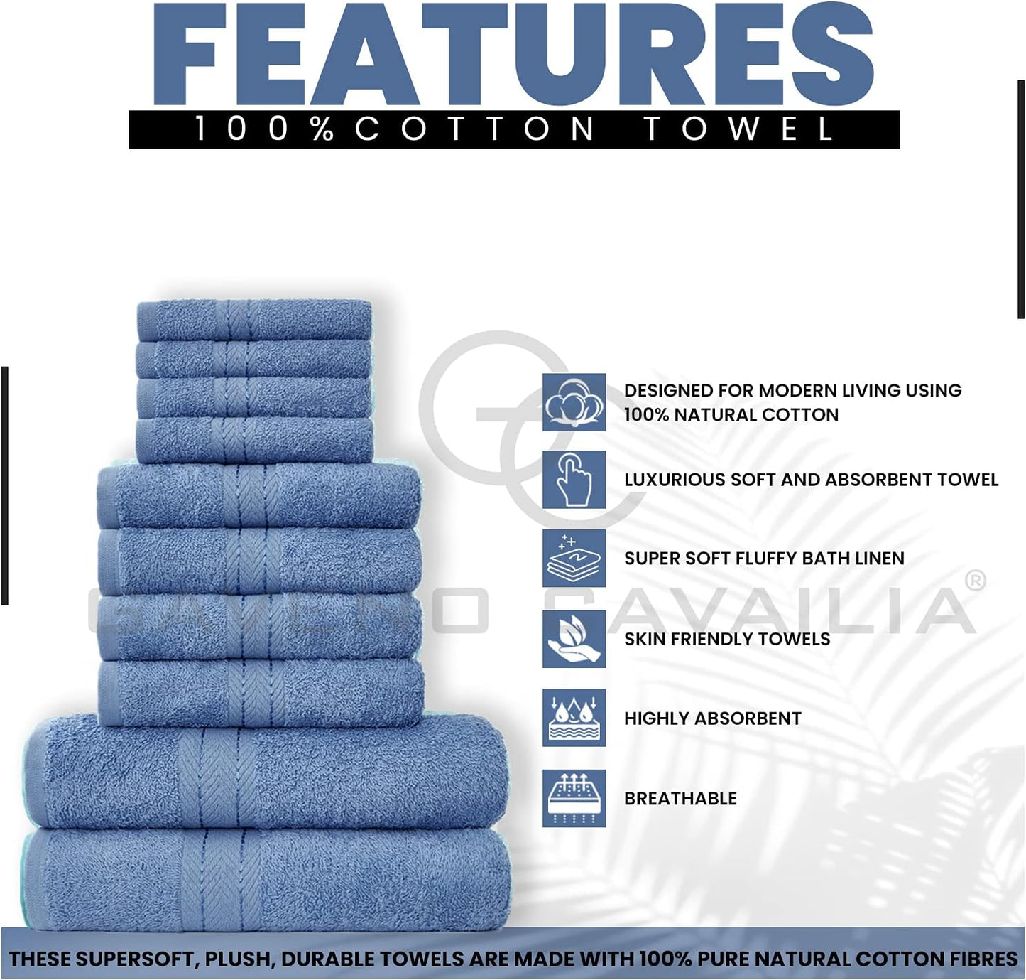 GC GAVENO CAVAILIA 10 Piece Towel Bale Set | Quick Drying Cotton Towel Highly Absorbent 450 GSM Silver Towels Set | Bathroom Towels Bale Set 4x Face 4x Hand 2x Bath Towels