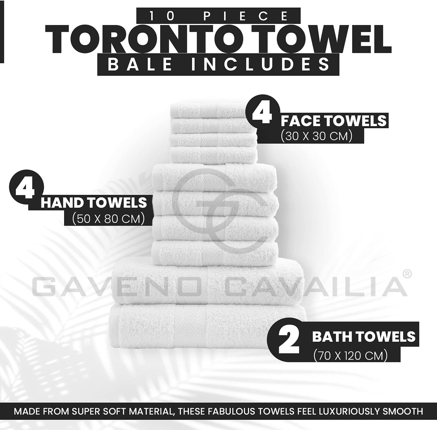 GC GAVENO CAVAILIA 10 Piece Towel Bale Set | Quick Drying Cotton Towel Highly Absorbent 450 GSM Silver Towels Set | Bathroom Towels Bale Set 4x Face 4x Hand 2x Bath Towels