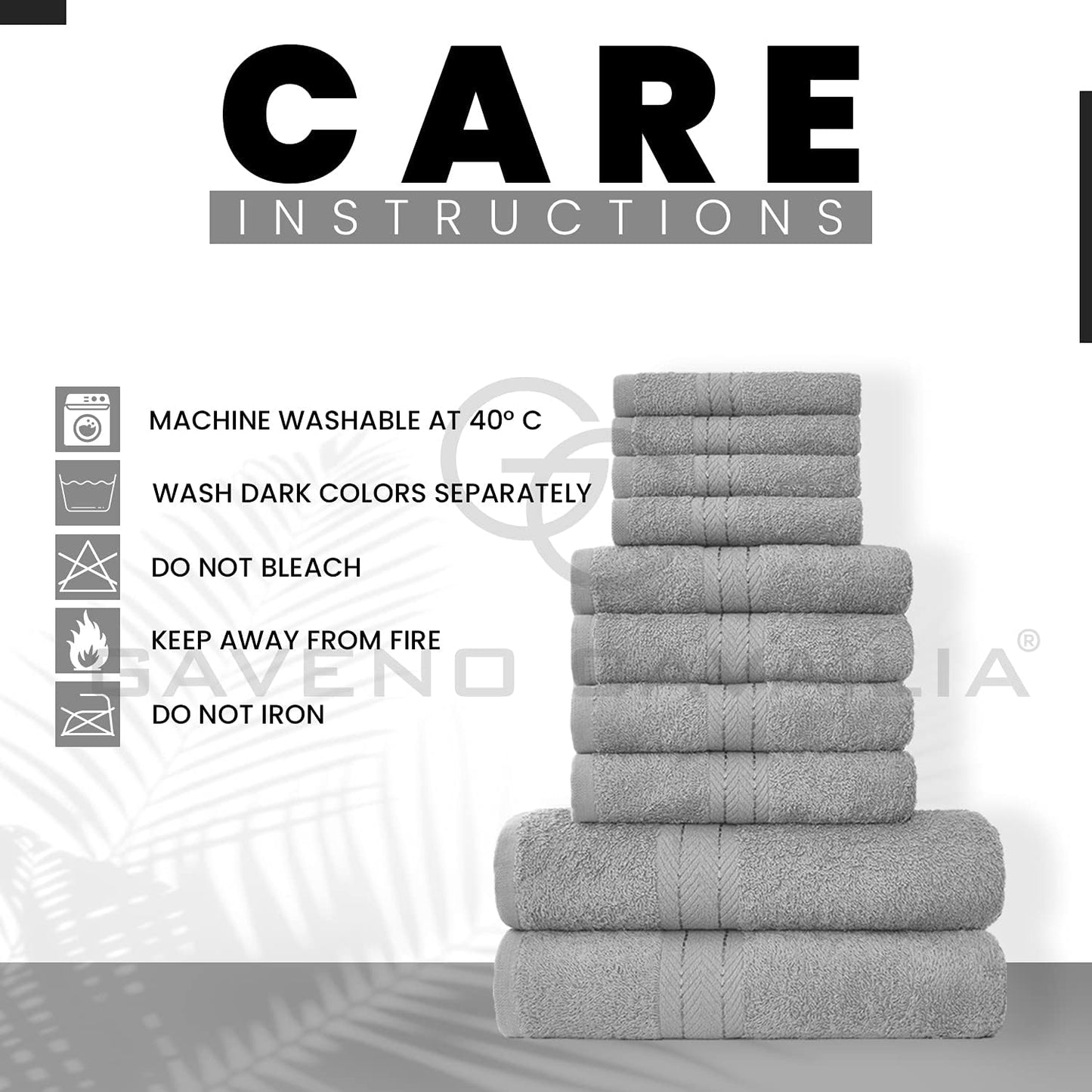 GC GAVENO CAVAILIA 10 Piece Towel Bale Set | Quick Drying Cotton Towel Highly Absorbent 450 GSM Silver Towels Set | Bathroom Towels Bale Set 4x Face 4x Hand 2x Bath Towels