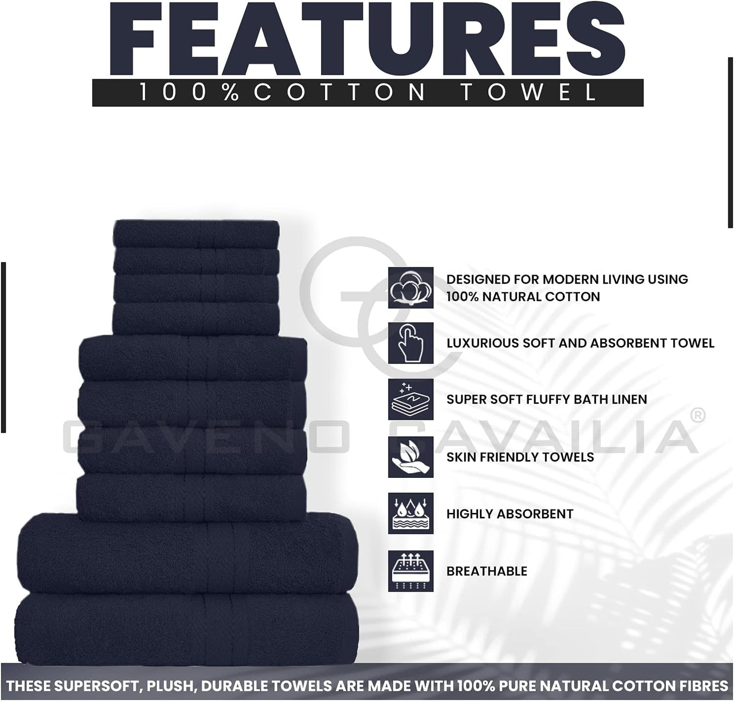 GC GAVENO CAVAILIA 10 Piece Towel Bale Set | Quick Drying Cotton Towel Highly Absorbent 450 GSM Silver Towels Set | Bathroom Towels Bale Set 4x Face 4x Hand 2x Bath Towels