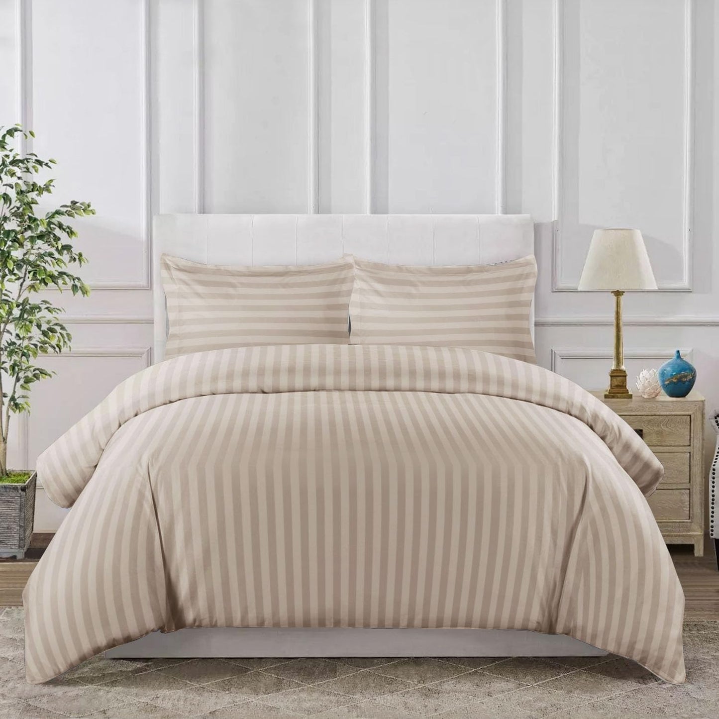 MOONLIGHT20015 Double Duvet Set Reversible Stripes Satin Double Bedding Set with 2 Pillowcases Soft Hypoallergenic Duvet Cover (Grey 200x200 CM)