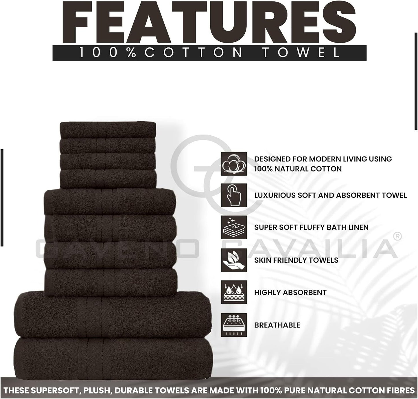 GC GAVENO CAVAILIA 10 Piece Towel Bale Set | Quick Drying Cotton Towel Highly Absorbent 450 GSM Silver Towels Set | Bathroom Towels Bale Set 4x Face 4x Hand 2x Bath Towels