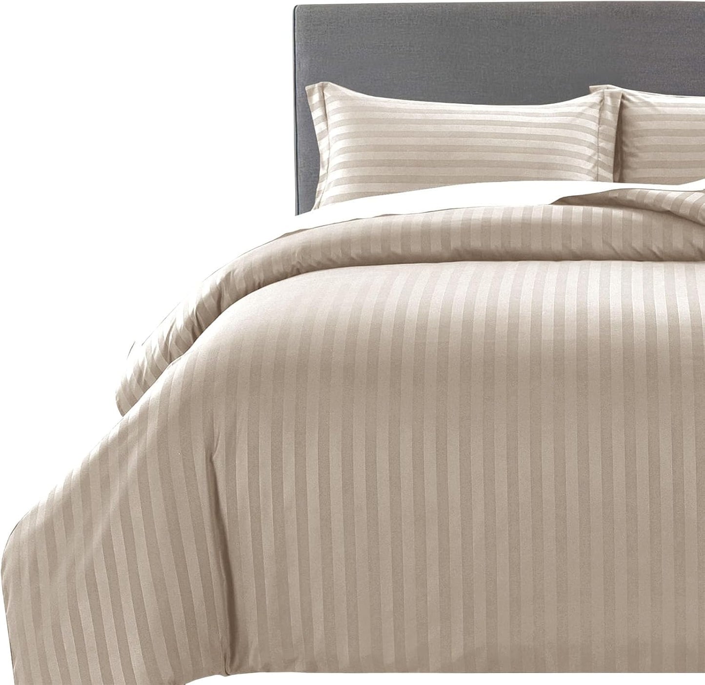 MOONLIGHT20015 Double Duvet Set Reversible Stripes Satin Double Bedding Set with 2 Pillowcases Soft Hypoallergenic Duvet Cover (Grey 200x200 CM)