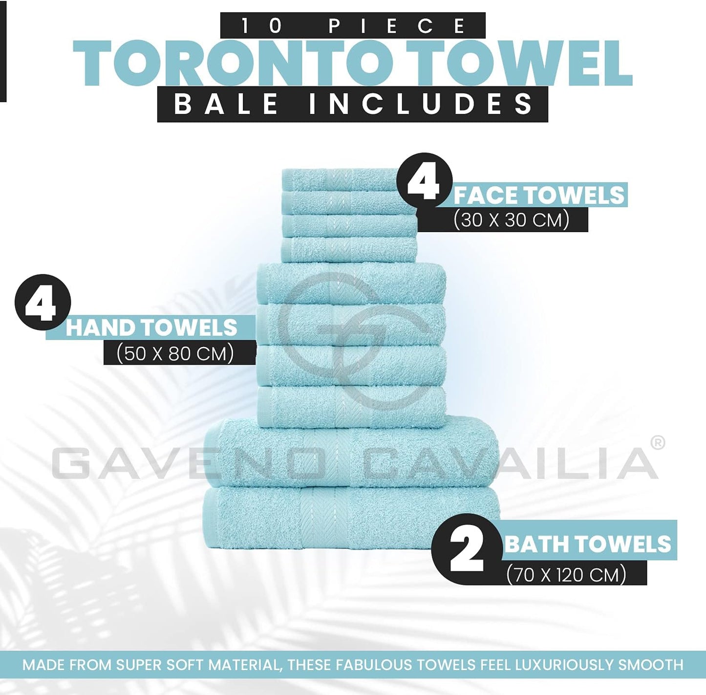 GC GAVENO CAVAILIA 10 Piece Towel Bale Set | Quick Drying Cotton Towel Highly Absorbent 450 GSM Silver Towels Set | Bathroom Towels Bale Set 4x Face 4x Hand 2x Bath Towels