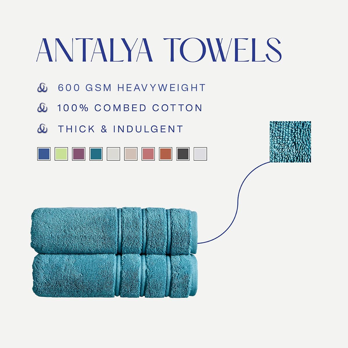 Christy Antalya Large Bath Towels | Set of 6 | 100% Turkish Cotton | 600GSM | Soft Plush Luxury Towel Set | 2 Bath Towels 2 Hand Towels 2 Face Cloths | Quick Dry | Denim Blue