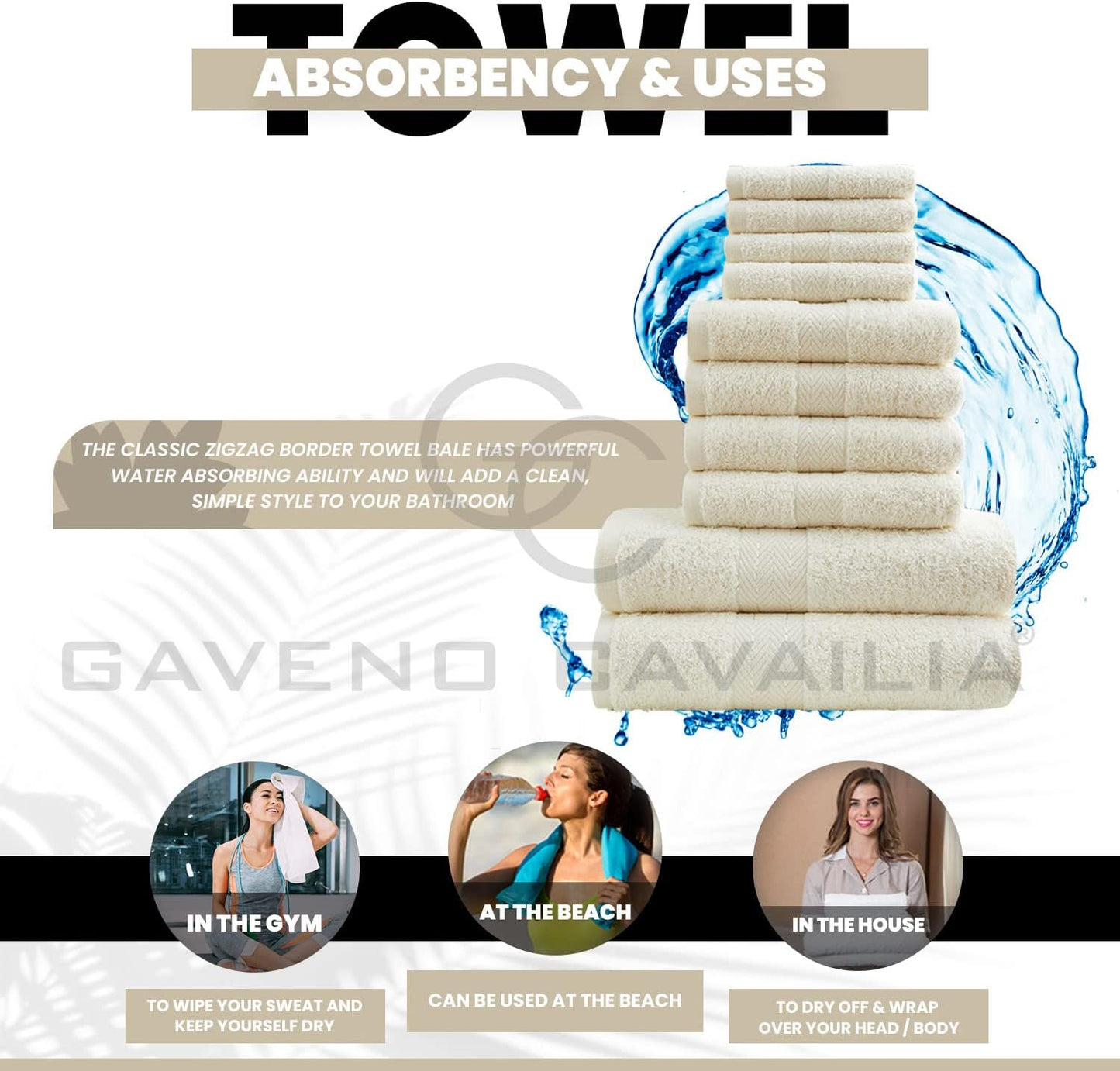 GC GAVENO CAVAILIA 10 Piece Towel Bale Set | Quick Drying Cotton Towel Highly Absorbent 450 GSM Silver Towels Set | Bathroom Towels Bale Set 4x Face 4x Hand 2x Bath Towels