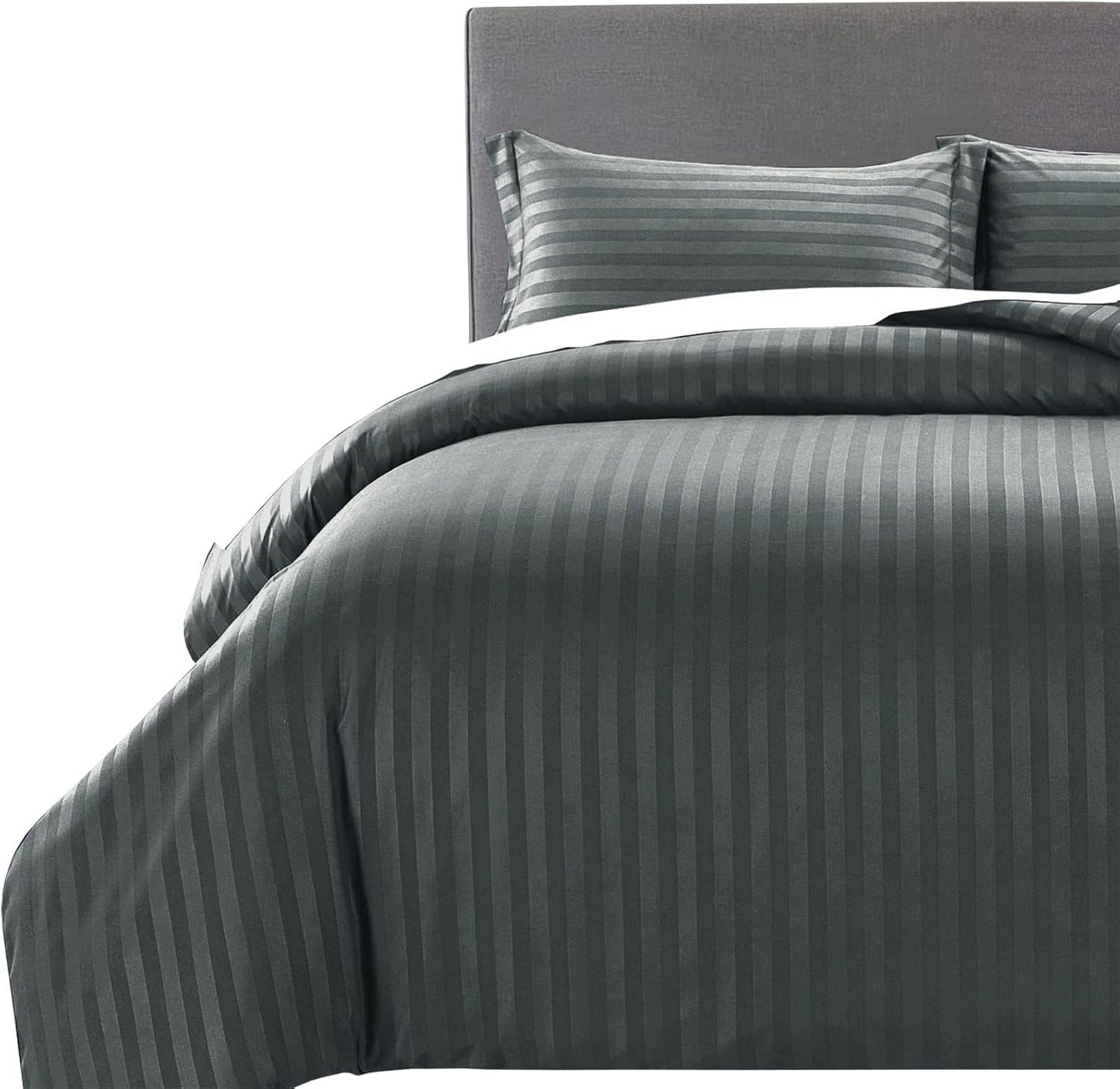MOONLIGHT20015 Double Duvet Set Reversible Stripes Satin Double Bedding Set with 2 Pillowcases Soft Hypoallergenic Duvet Cover (Grey 200x200 CM)