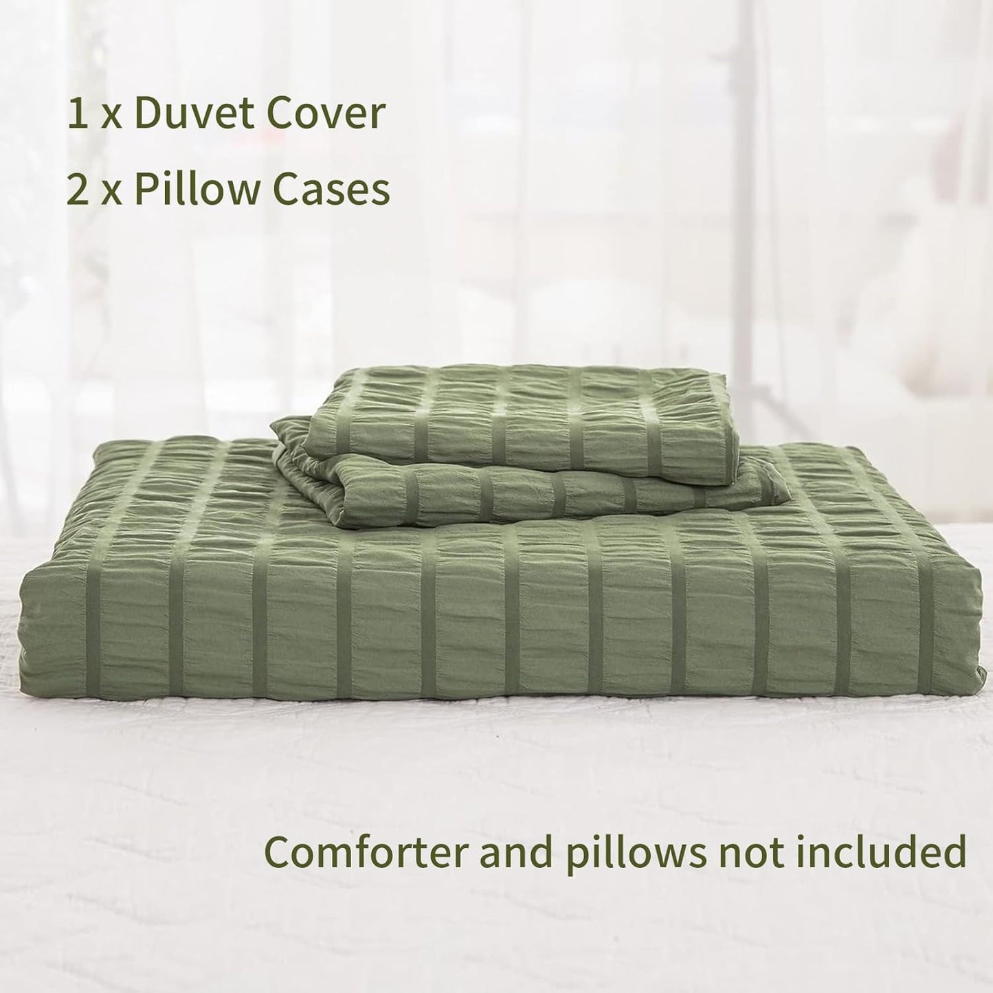 Beige Seersucker Bedding Set King Size Puckering Seersucker Duvet Cover Set,Soft Microfiber,2 Pillowcases and Zipper Closure,220×230cm