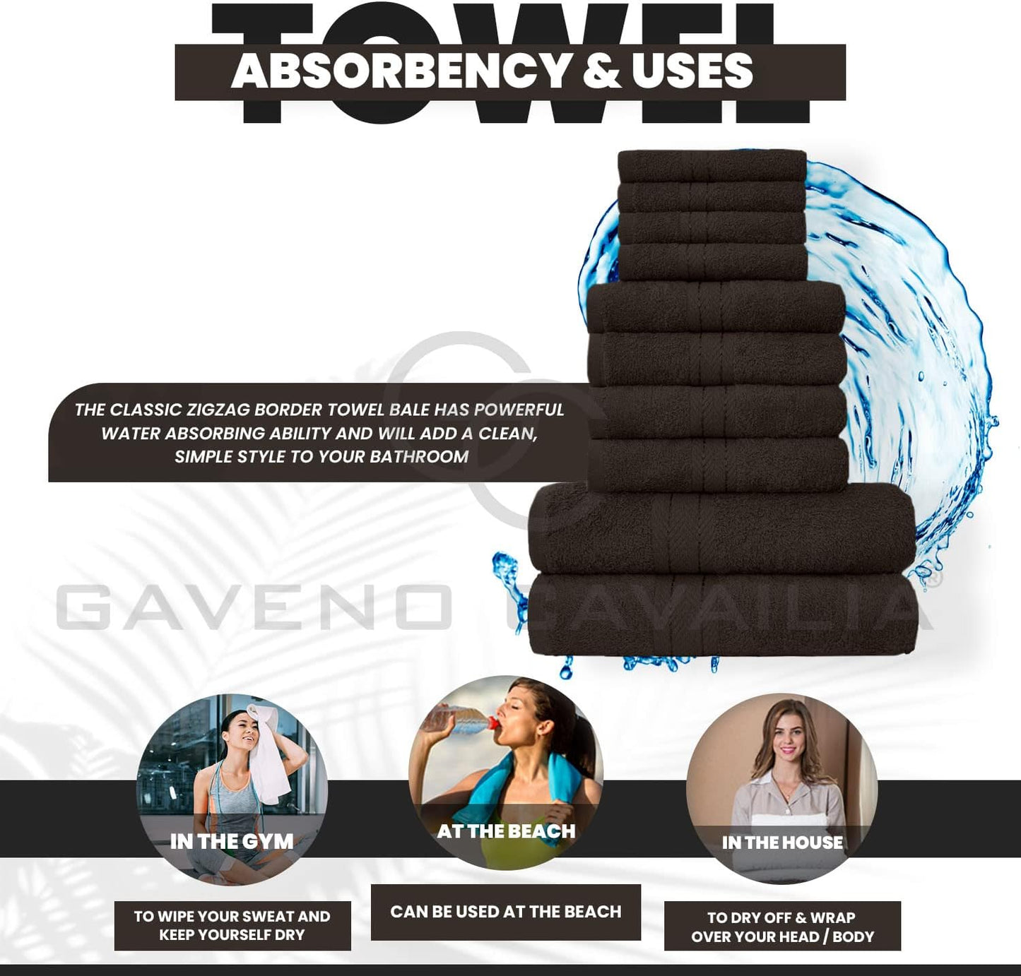 GC GAVENO CAVAILIA 10 Piece Towel Bale Set | Quick Drying Cotton Towel Highly Absorbent 450 GSM Silver Towels Set | Bathroom Towels Bale Set 4x Face 4x Hand 2x Bath Towels