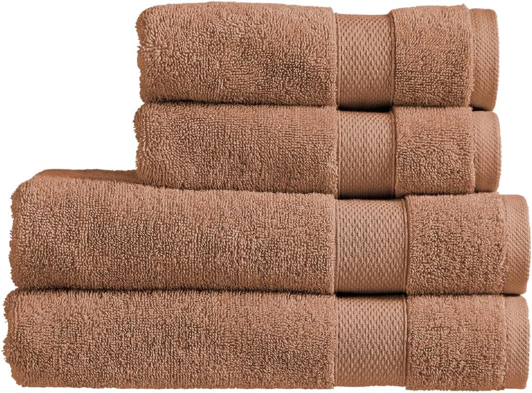 Christy Refresh Bathroom Towel Set | Set of 4 | 2 Bath 2 Hand | Quick Dry | Gentle Pastel Tones | Soft Absorbent Shower Towels | 100% Cotton 550GSM | Driftwood Brown