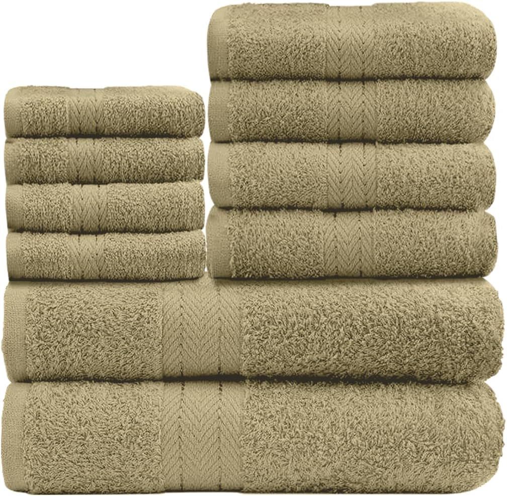 GC GAVENO CAVAILIA 10 Piece Towel Bale Set | Quick Drying Cotton Towel Highly Absorbent 450 GSM Silver Towels Set | Bathroom Towels Bale Set 4x Face 4x Hand 2x Bath Towels