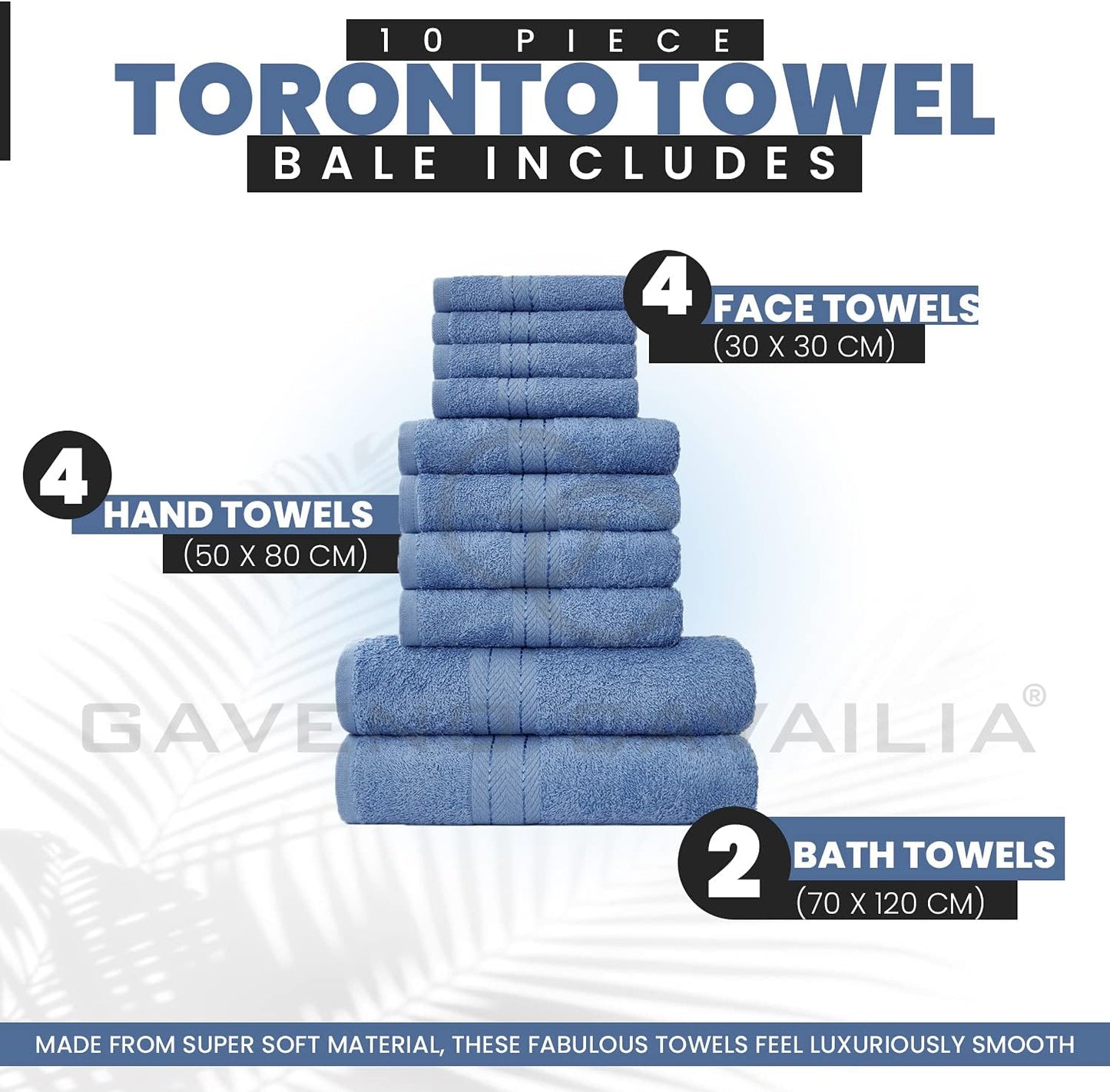 GC GAVENO CAVAILIA 10 Piece Towel Bale Set | Quick Drying Cotton Towel Highly Absorbent 450 GSM Silver Towels Set | Bathroom Towels Bale Set 4x Face 4x Hand 2x Bath Towels