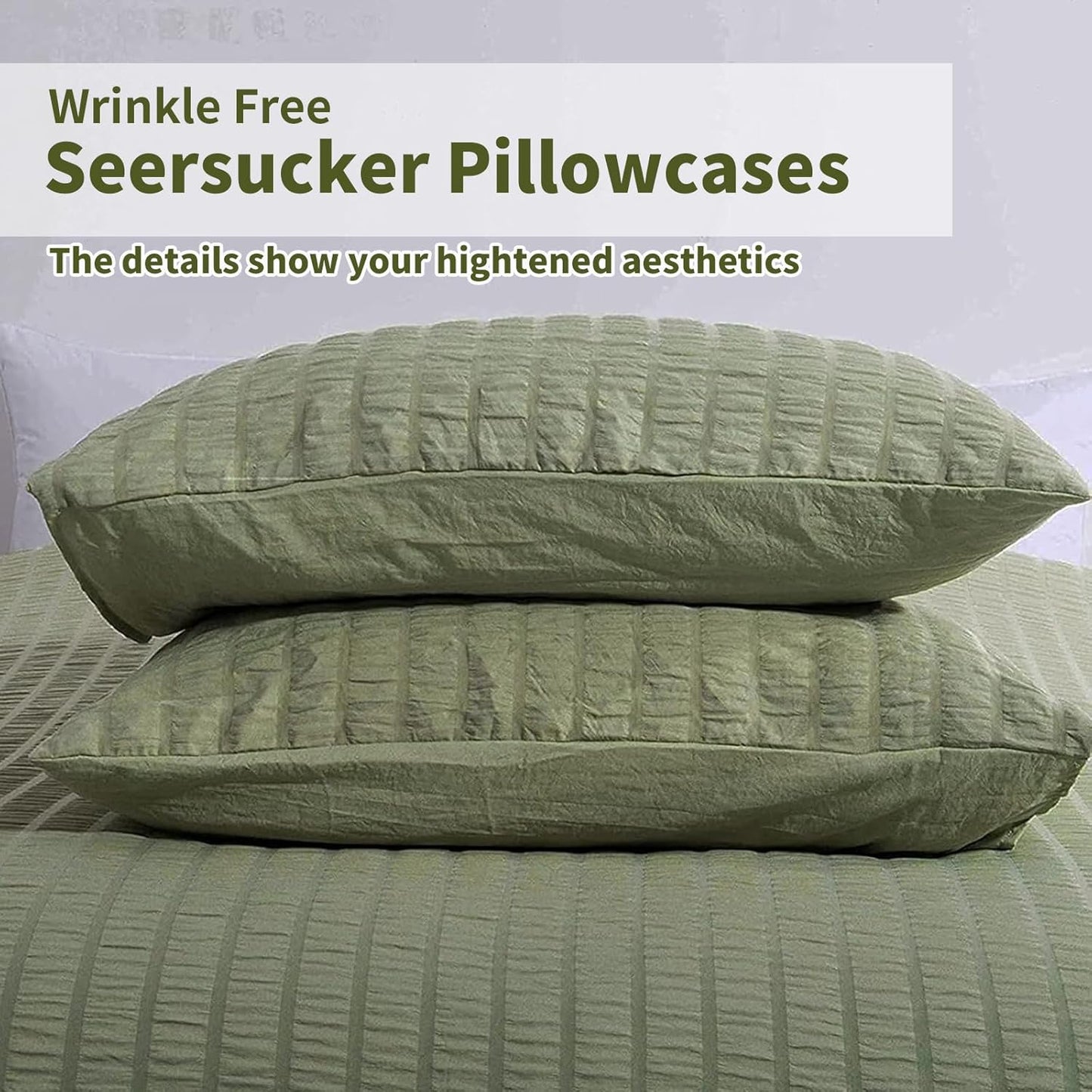 Beige Seersucker Bedding Set King Size Puckering Seersucker Duvet Cover Set,Soft Microfiber,2 Pillowcases and Zipper Closure,220×230cm