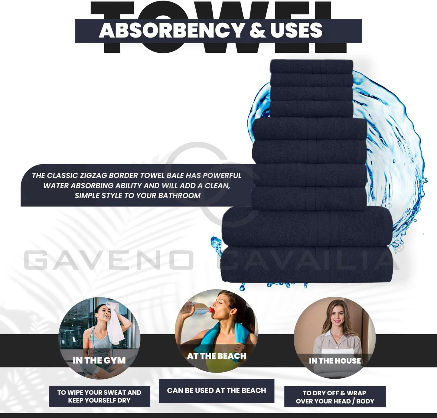 GC GAVENO CAVAILIA 10 Piece Towel Bale Set | Quick Drying Cotton Towel Highly Absorbent 450 GSM Silver Towels Set | Bathroom Towels Bale Set 4x Face 4x Hand 2x Bath Towels