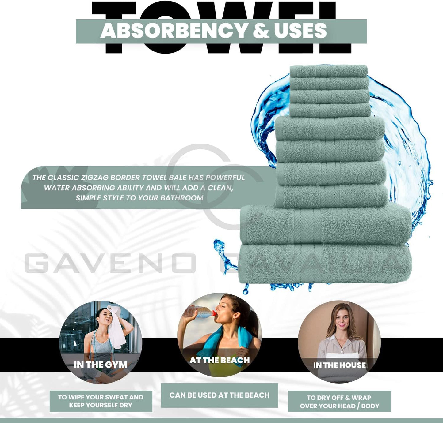 GC GAVENO CAVAILIA 10 Piece Towel Bale Set | Quick Drying Cotton Towel Highly Absorbent 450 GSM Silver Towels Set | Bathroom Towels Bale Set 4x Face 4x Hand 2x Bath Towels