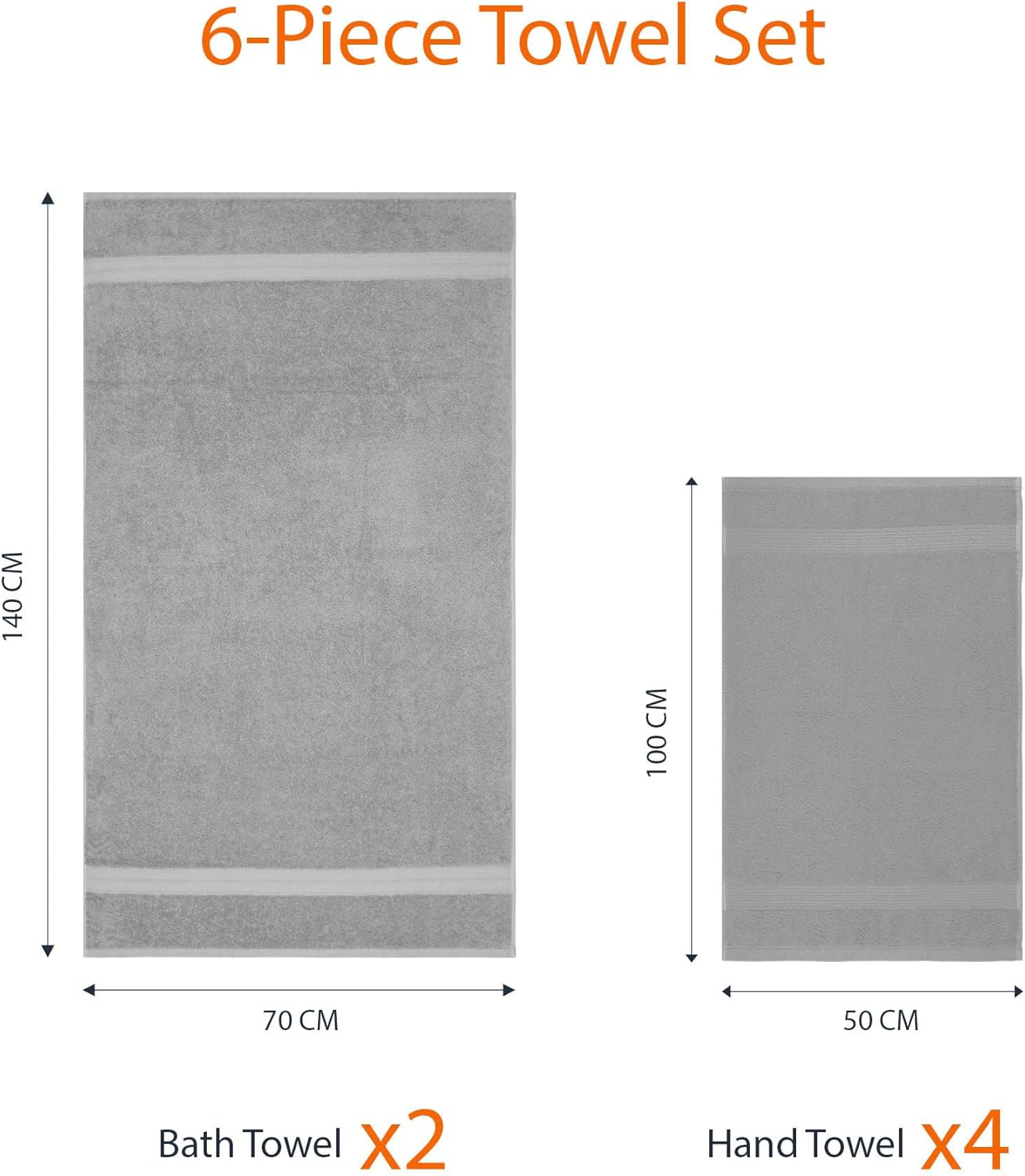 Amazon Basics 2 Bath towel for bathroom, Fade Resistant 100% Cotton Bath Towels, soft absorbent, 2-Pack (70x140 cm), Grey