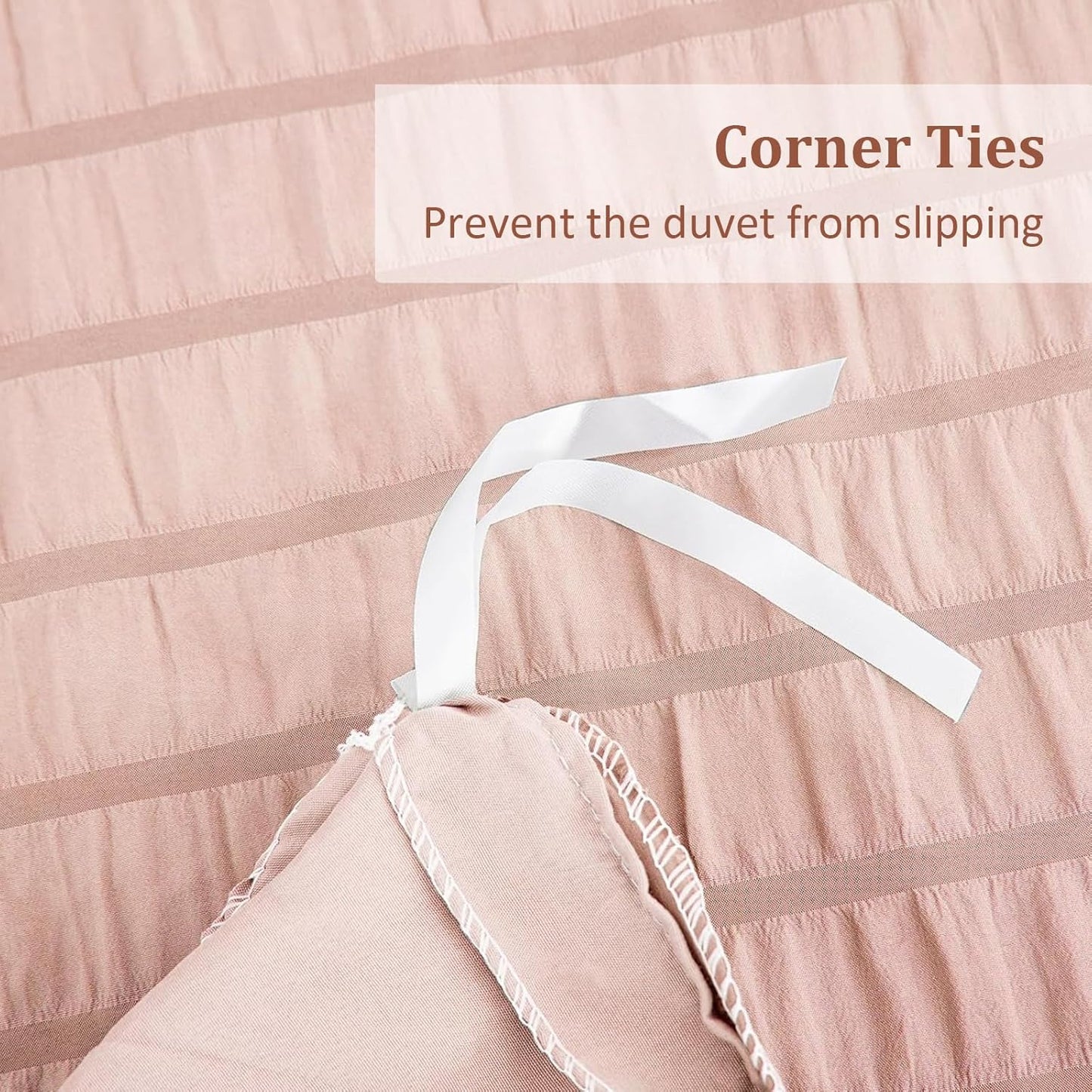 Beige Seersucker Bedding Set King Size Puckering Seersucker Duvet Cover Set,Soft Microfiber,2 Pillowcases and Zipper Closure,220×230cm