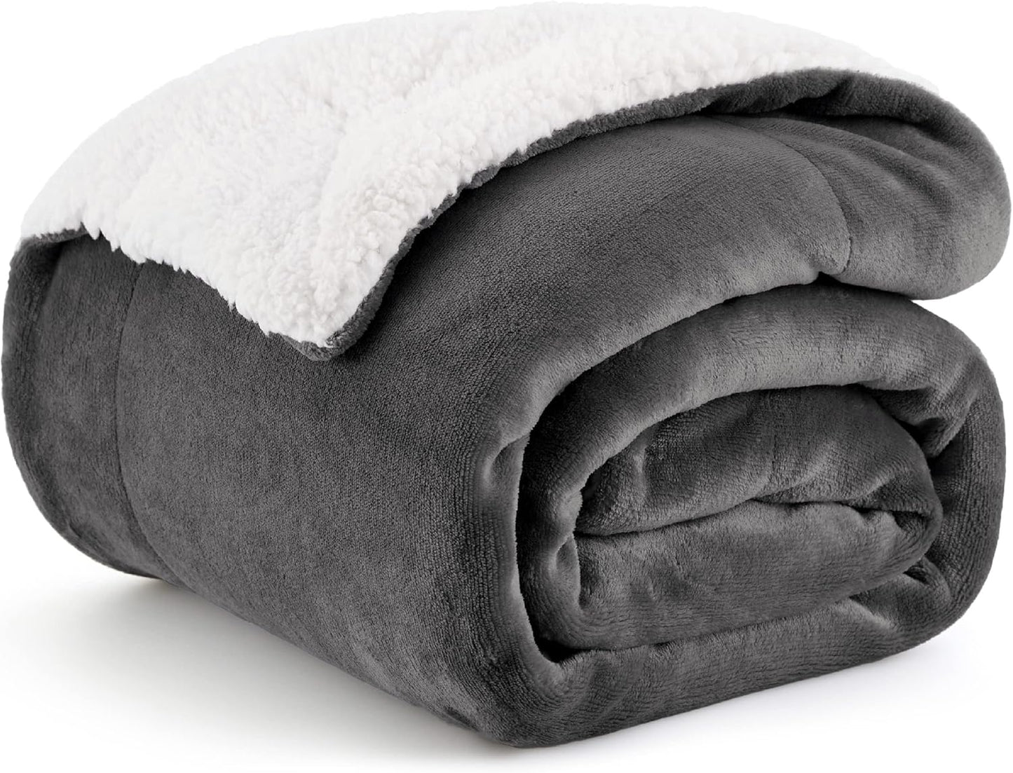 Bedsure Sherpa Fleece Throw Blanket - Fluffy Microfiber Solid Blankets for Bed and Couch Double/Twin Size, Silver Grey, 150x200cm