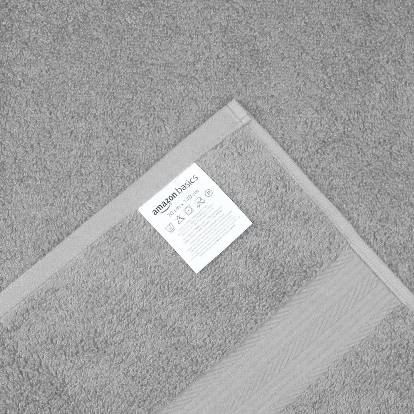 Amazon Basics 2 Bath towel for bathroom, Fade Resistant 100% Cotton Bath Towels, soft absorbent, 2-Pack (70x140 cm), Grey