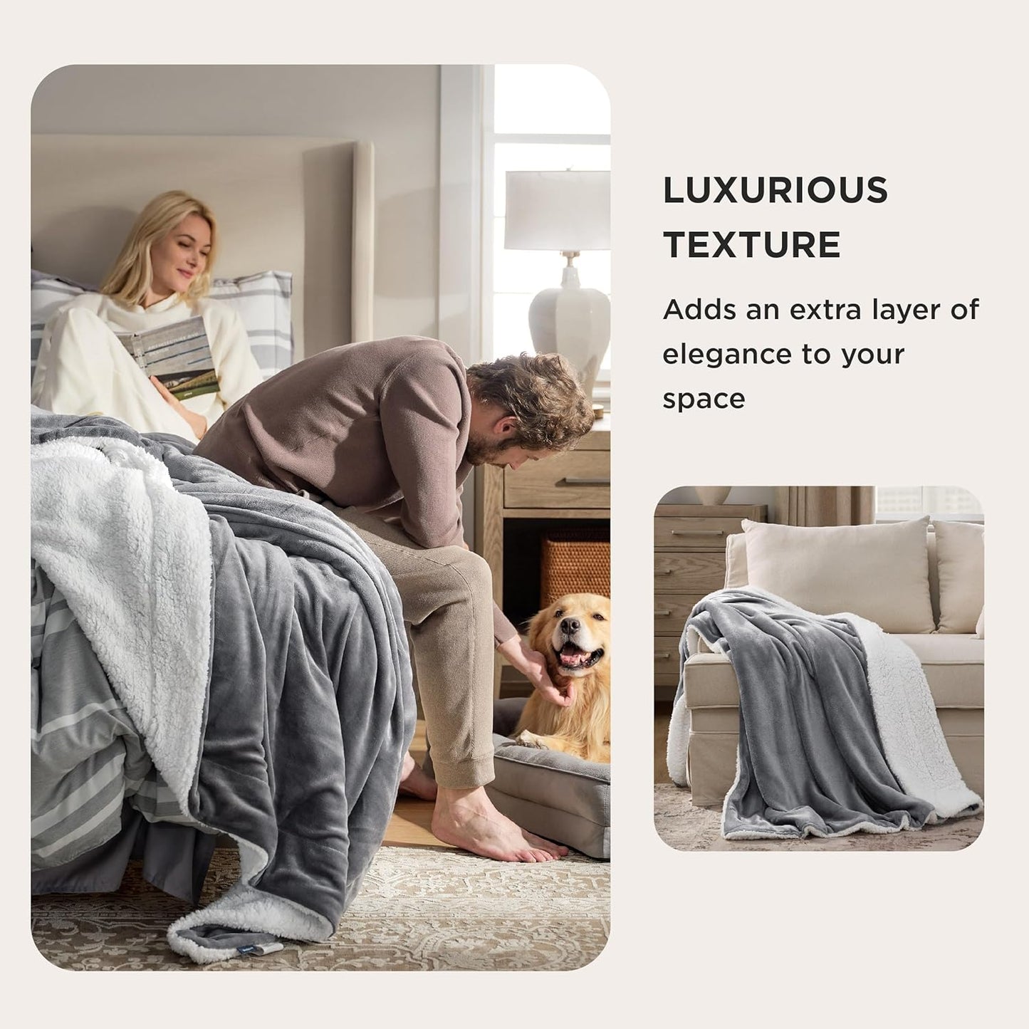Bedsure Sherpa Fleece Throw Blanket - Fluffy Microfiber Solid Blankets for Bed and Couch Double/Twin Size, Silver Grey, 150x200cm