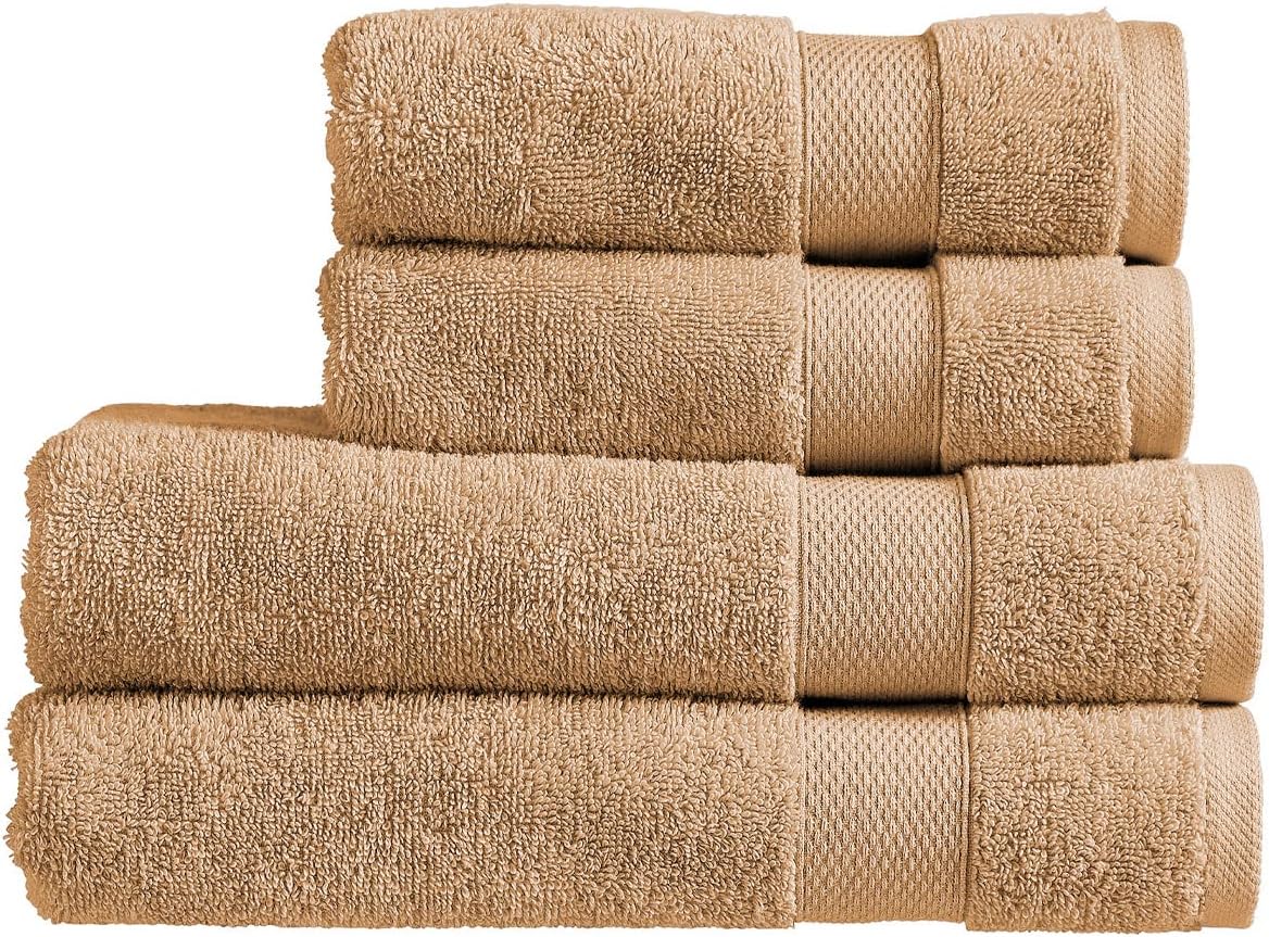 Christy Refresh Bathroom Towel Set | Set of 4 | 2 Bath 2 Hand | Quick Dry | Gentle Pastel Tones | Soft Absorbent Shower Towels | 100% Cotton 550GSM | Driftwood Brown